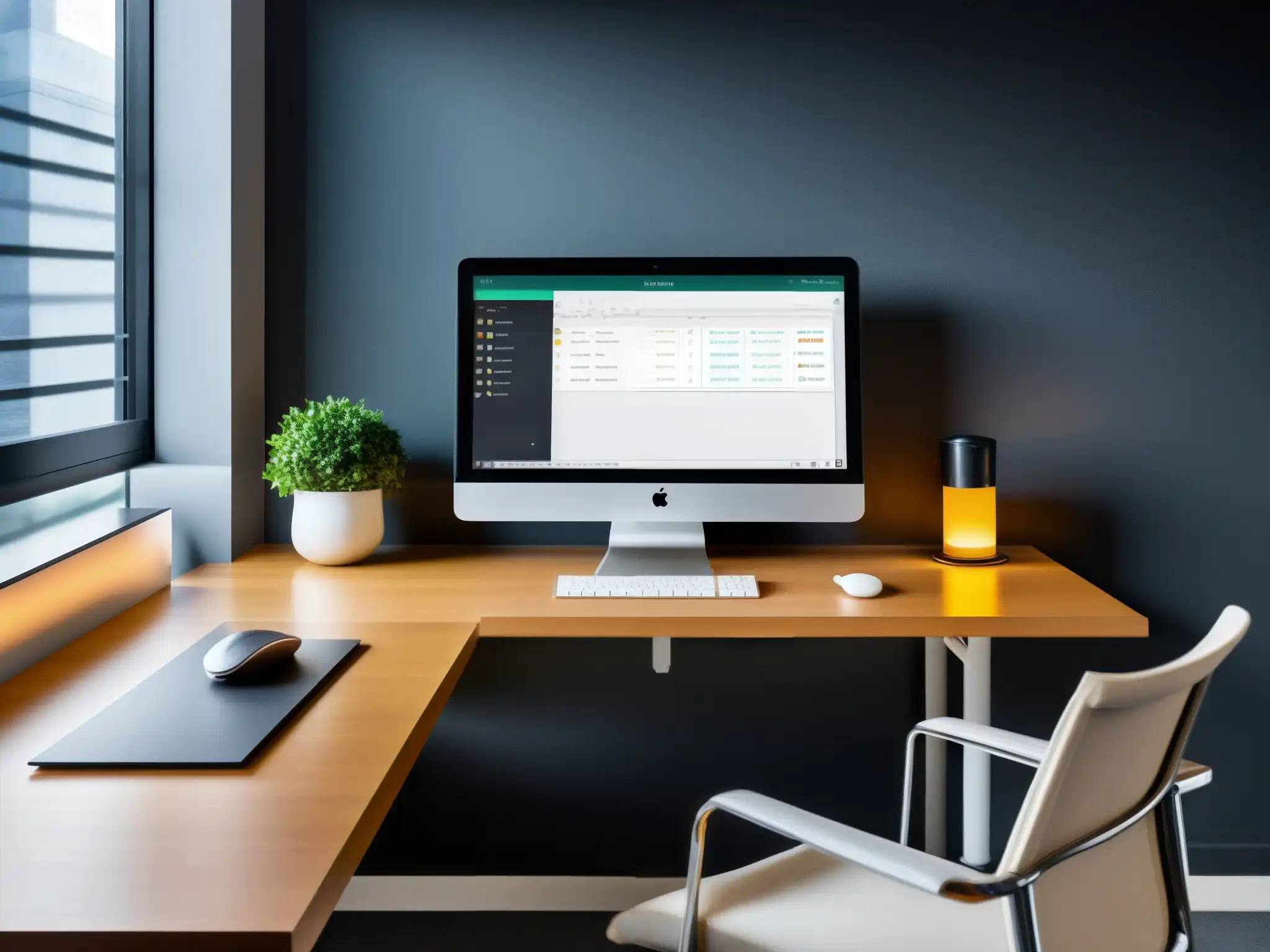 Integración perfecta de GoToMeeting en CRM: oficina moderna y eficiente Oficina moderna con integración GoToMeeting sistema CRM, reflejando eficiencia y profesionalismo