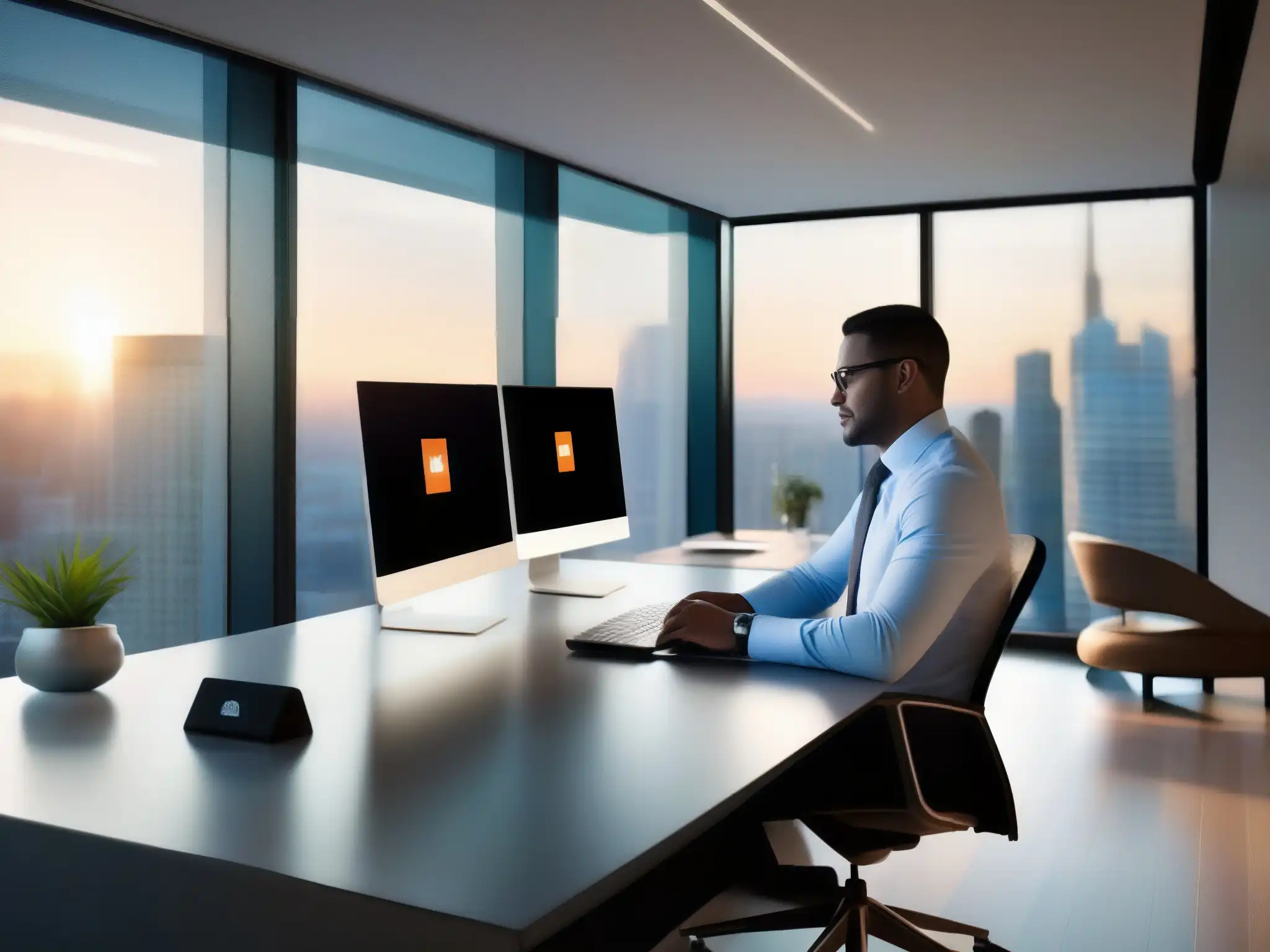 Oficina moderna: Integración Skype-CRM para ventas eficientes Oficina moderna con integración de Skype y CRM: automatización de ventas con Skype en un entorno profesional y eficiente