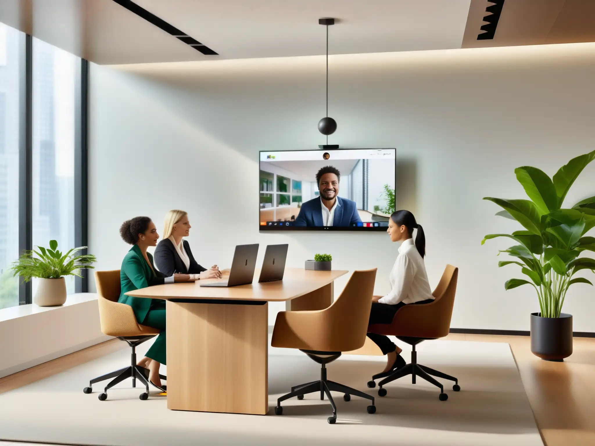 Oficina moderna con videoconferencia en Slack Una oficina moderna con integración de videoconferencia en Slack