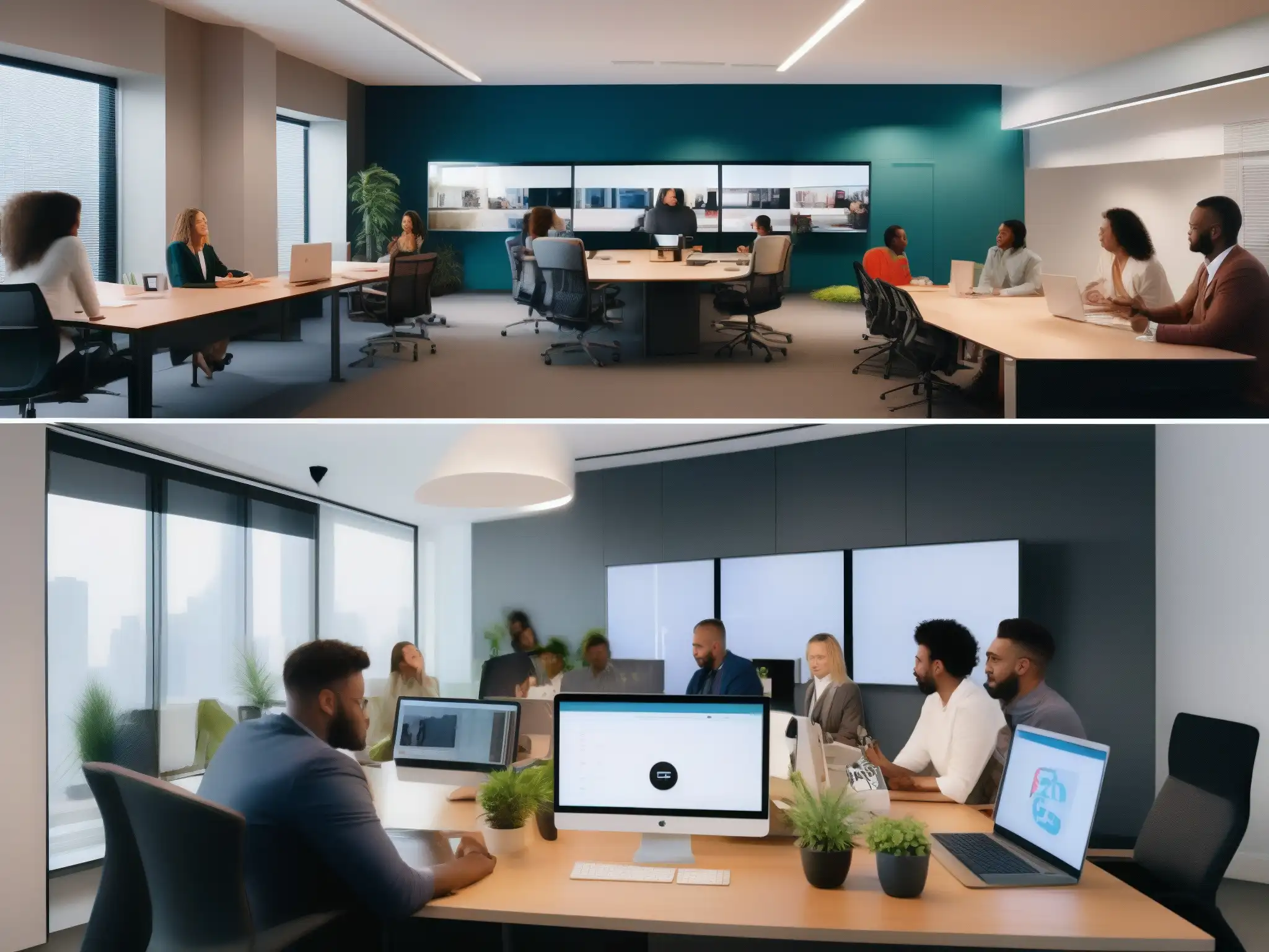 Jitsi Meet: Eficiencia en la oficina vs Comparación entre oficina moderna productiva y desorden en casa
