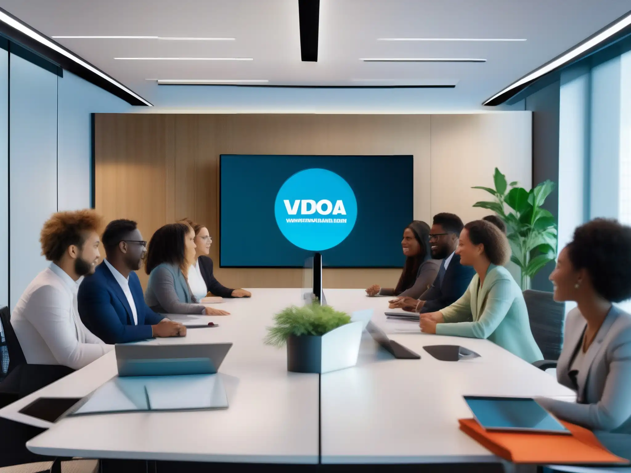 Oficina moderna y aula virtual: conexión sin límites Oficina moderna y videoconferencia educativa, destacando la herramienta gestión videoconferencias productividad