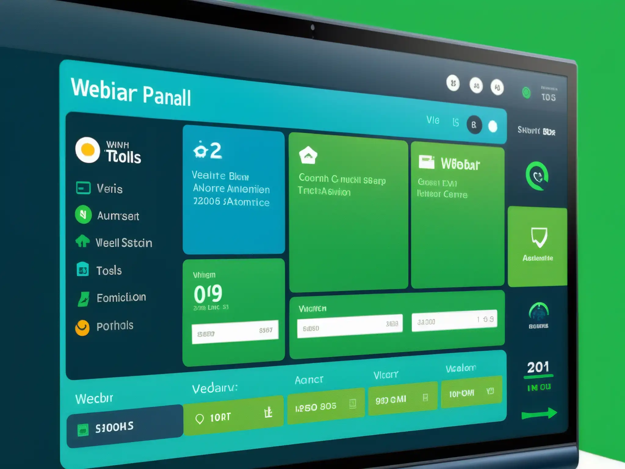 Panel de control de webinar moderno y elegante con herramientas avanzadas y análisis en tiempo real Panel de control de webinar moderno y elegante con herramientas avanzadas de automatización y cuadros de análisis en tiempo real