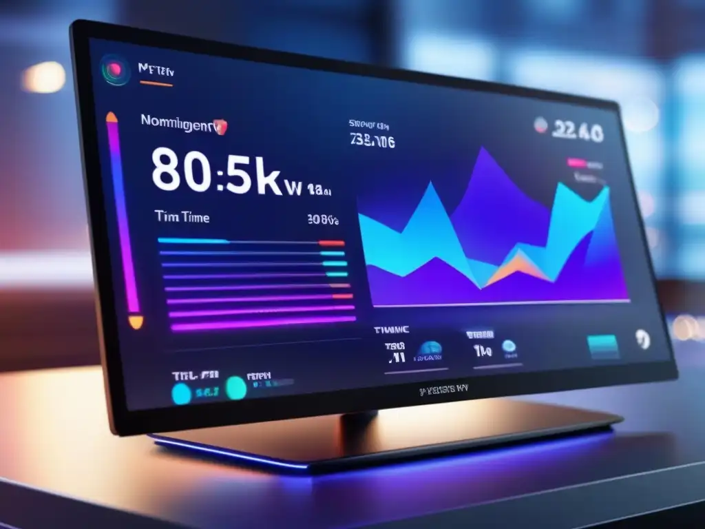 Tablero digital futurista para gestión del tiempo y productividad en 8k Panel digital futurista para evitar agotamiento en videoconferencias profesionales con herramientas de gestión del tiempo y monitoreo de pantalla