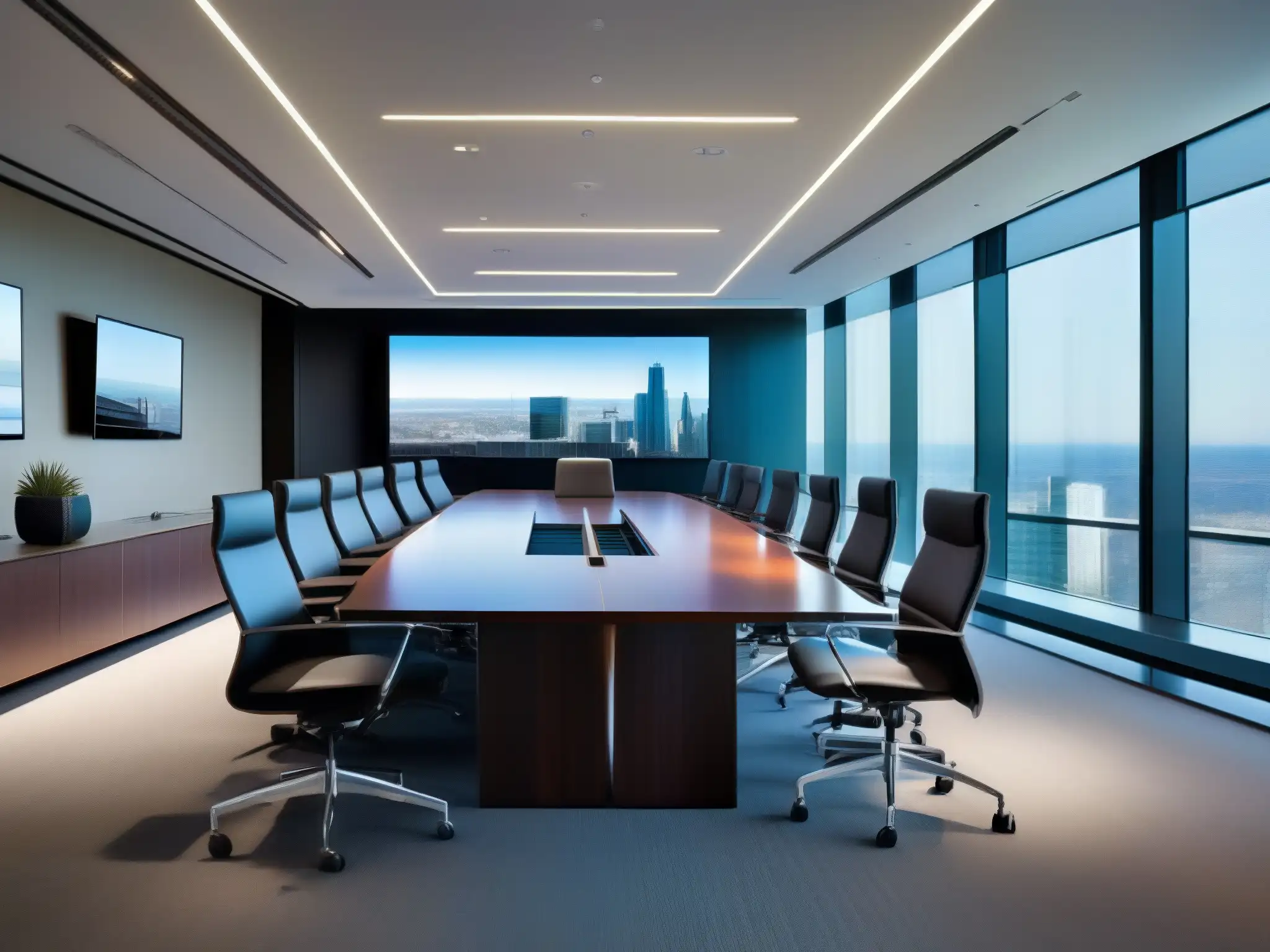 Sala de juntas moderna y dinámica con Fuze Panorámica de una sala de juntas moderna y luminosa, escenario de exitosas negociaciones internacionales facilitadas por Fuze