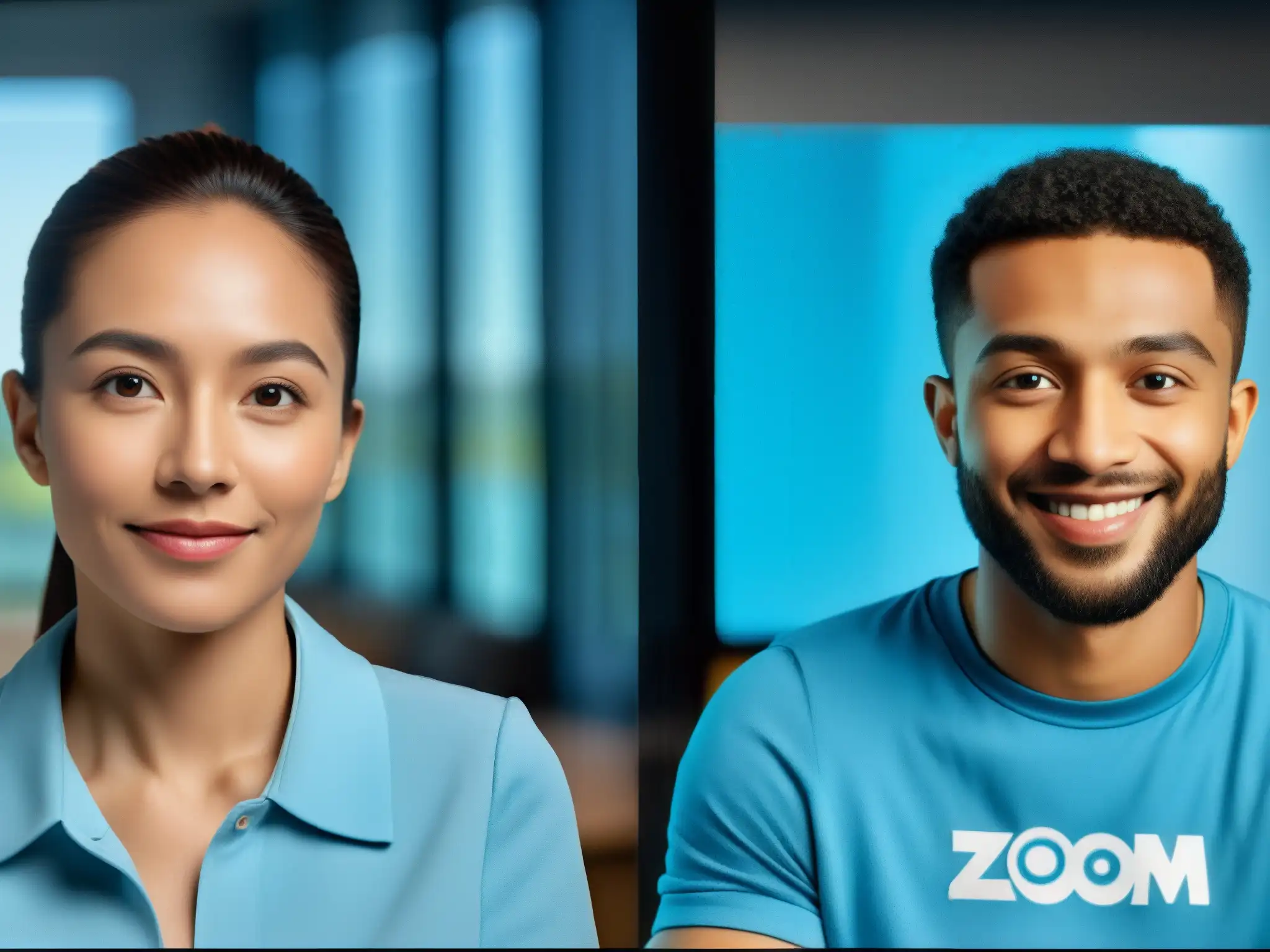 Comparación 8k: Zoom vs Comparación en pantalla dividida de calidad de videoconferencia en entornos oscuros entre Zoom y Skype, destacando diferencias en nitidez y definición