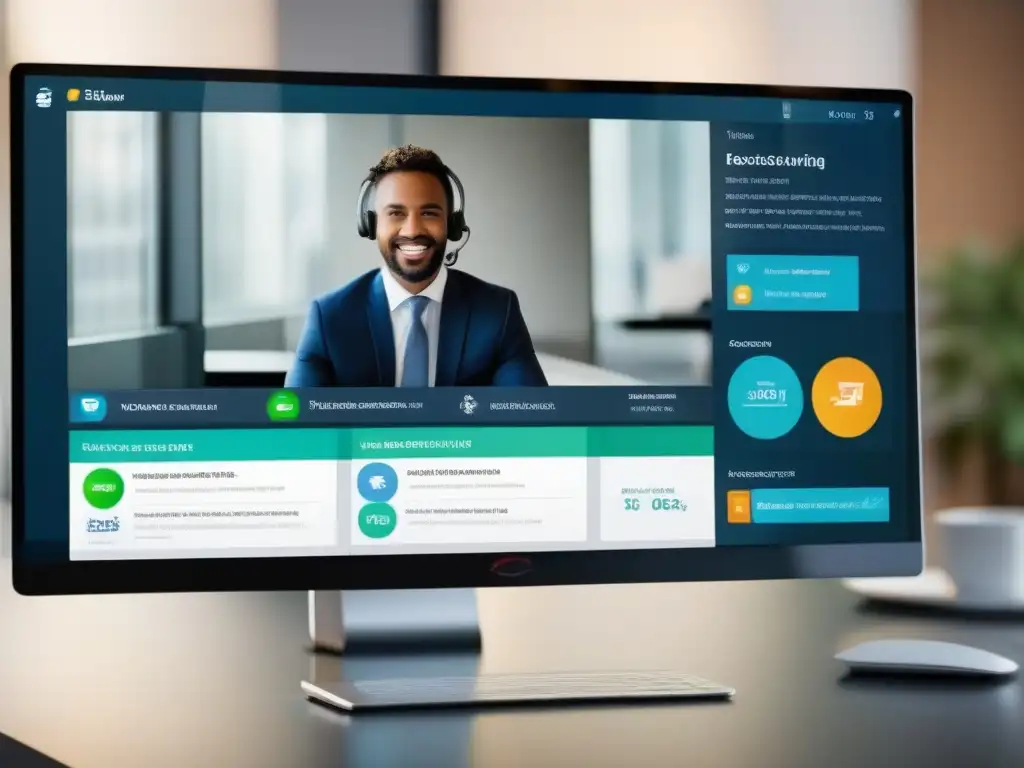 Comparativa de planes: videoconferencia en pantalla dual Dos pantallas de ordenador muestran una comparativa de planes de suscripción para videoconferencias