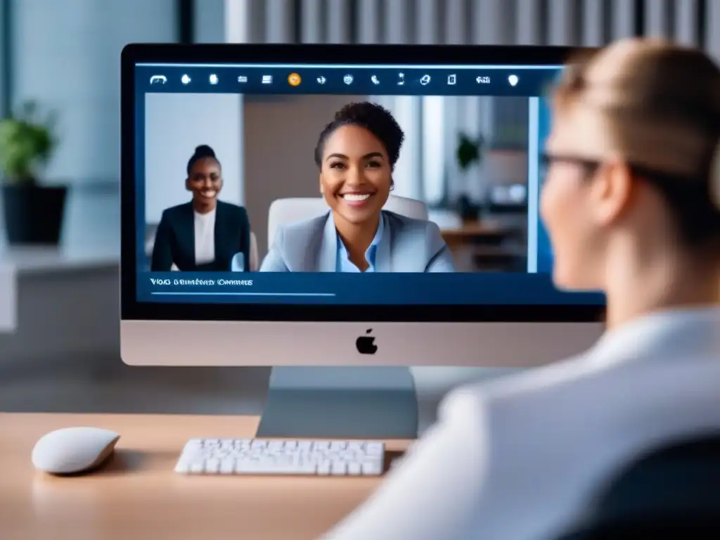 Empoderamiento en Videoconferencias con Comandos de Voz Una persona con diversas capacidades físicas utiliza comandos de voz en videoconferencias, mostrando su empoderamiento