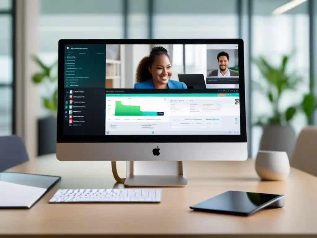 Profesional en videoconferencia con Webex: Eficiencia y determinación Persona enfocada utilizando atajos de teclado en videoconferencia Webex, mostrando determinación y profesionalismo en la moderna interfaz