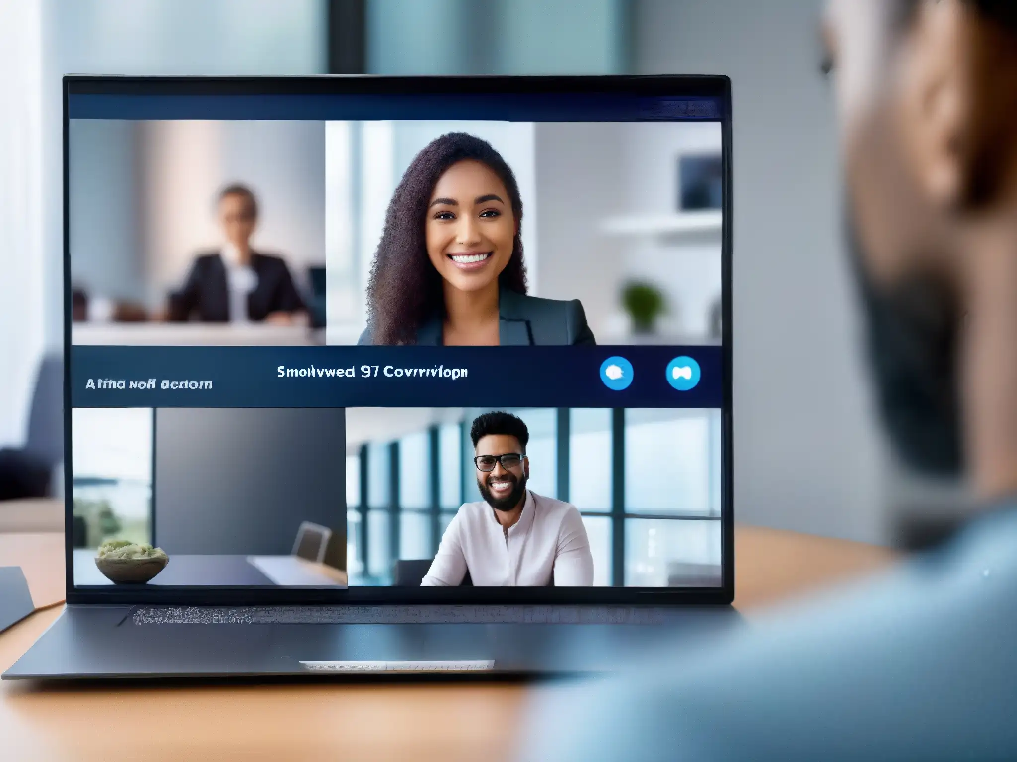 Interacción enfocada con AI en videoconferencia Persona enfocada usando plataforma de videoconferencia con IA, mejora usabilidad plataformas videoconferencia con IA