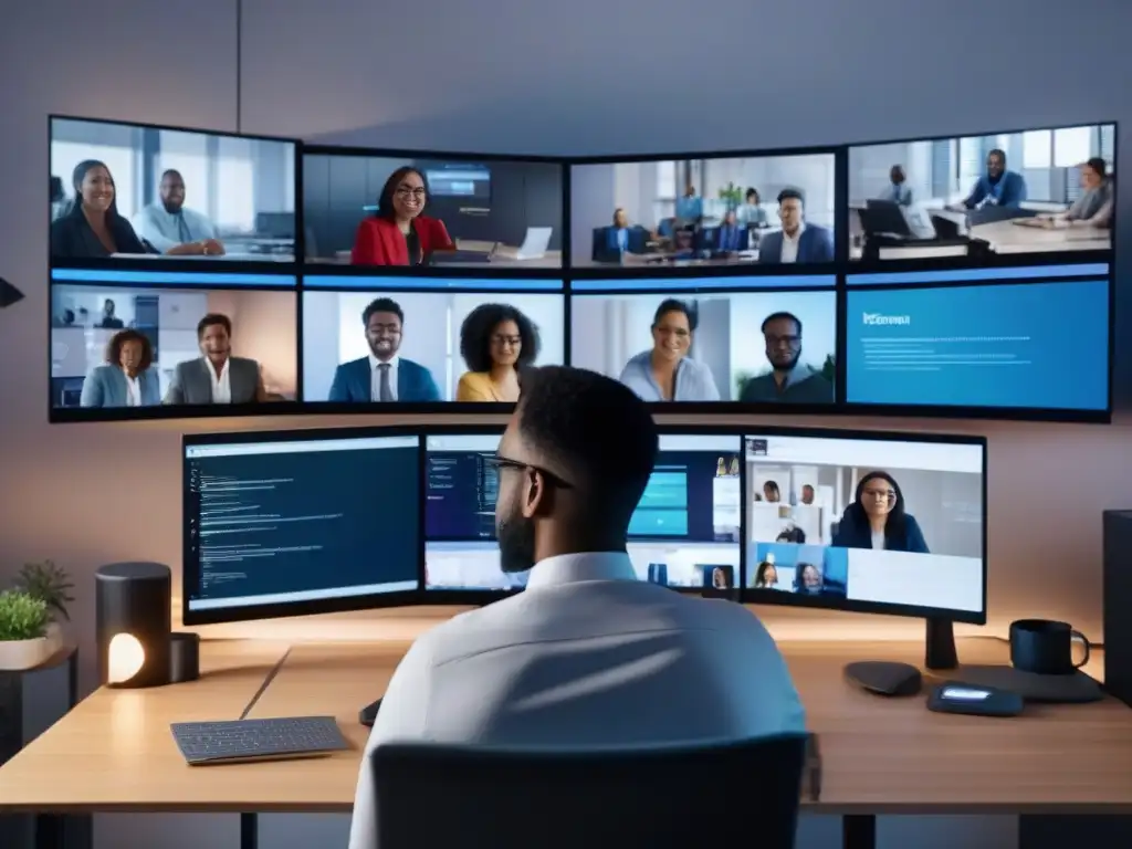 Profesional enfocado ajustando seguridad en videoconferencia Persona enfocada ajustando la privacidad y seguridad en videoconferencias