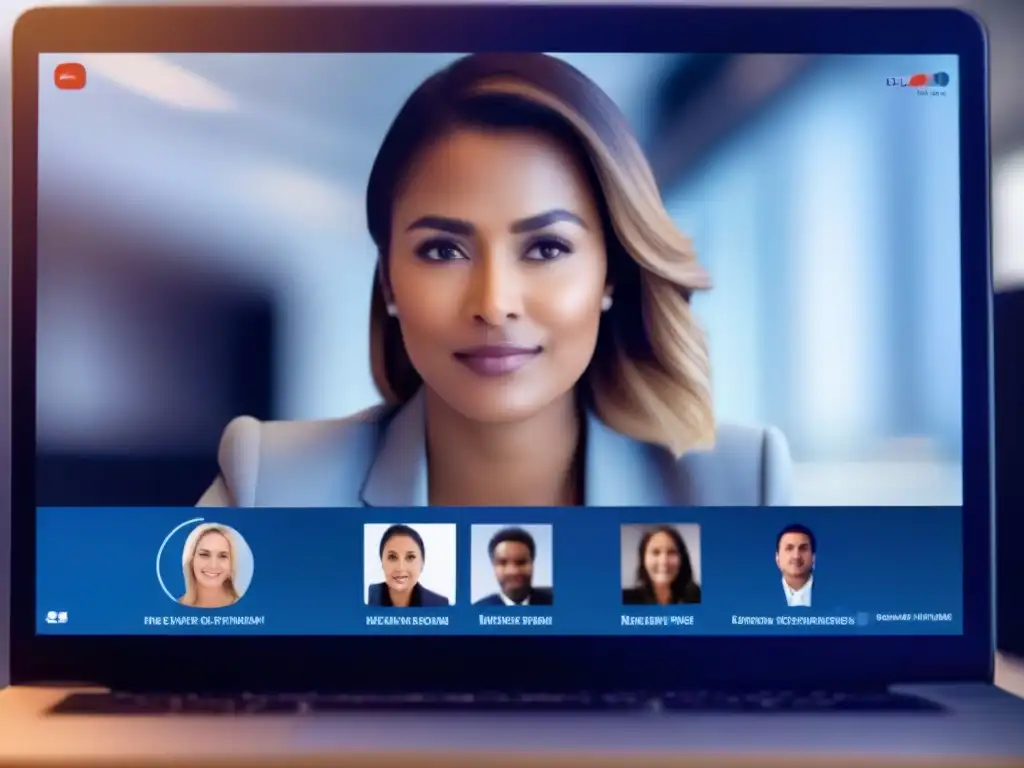 Análisis emocional en videoconferencias: Expresiones en tiempo real Persona enfocada en videoconferencia con análisis de emociones en tiempo real superpuesto