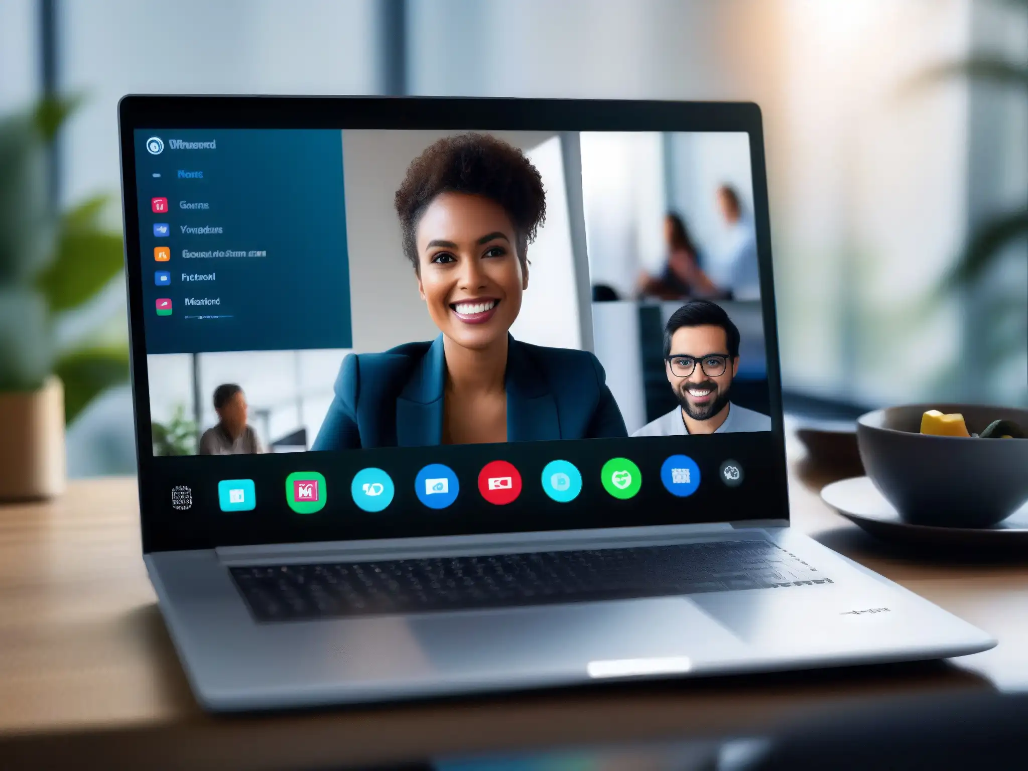 Profesional en videoconferencia: enfoque y eficiencia Persona enfocada en videoconferencia, evitando errores comunes usabilidad videoconferencias
