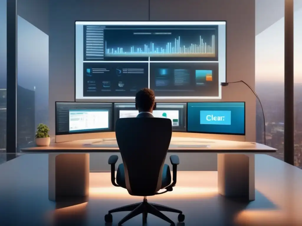 Espacio de trabajo virtual ergonómico y eficiente con reunión en pantalla Persona en un escritorio organizado con una videoconferencia nítida en pantalla