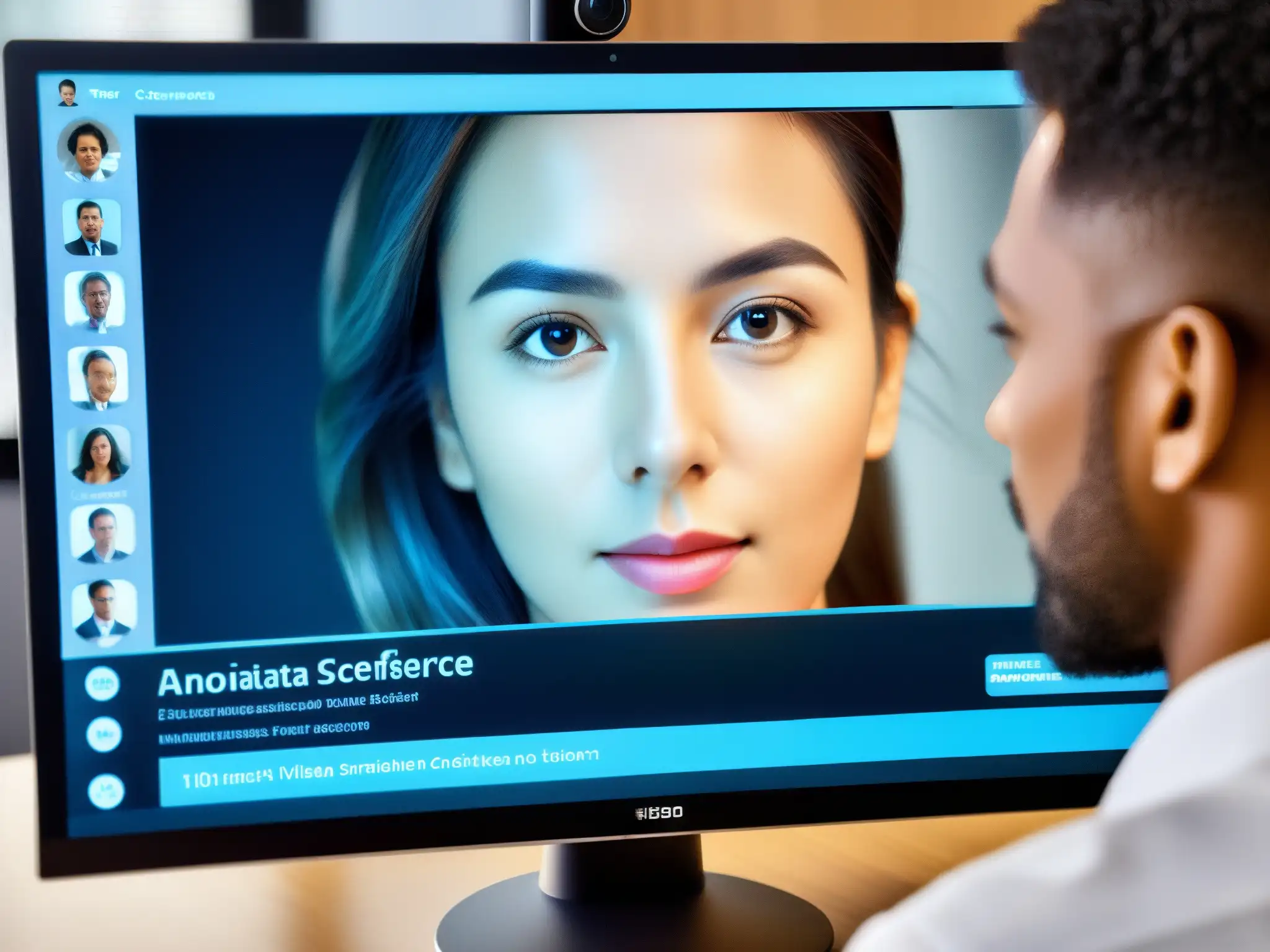 Anotación precisa en videoconferencia con pluma digital Persona usando una pluma digital para anotar una videoconferencia, destacando la usabilidad de herramientas de anotación en entornos profesionales