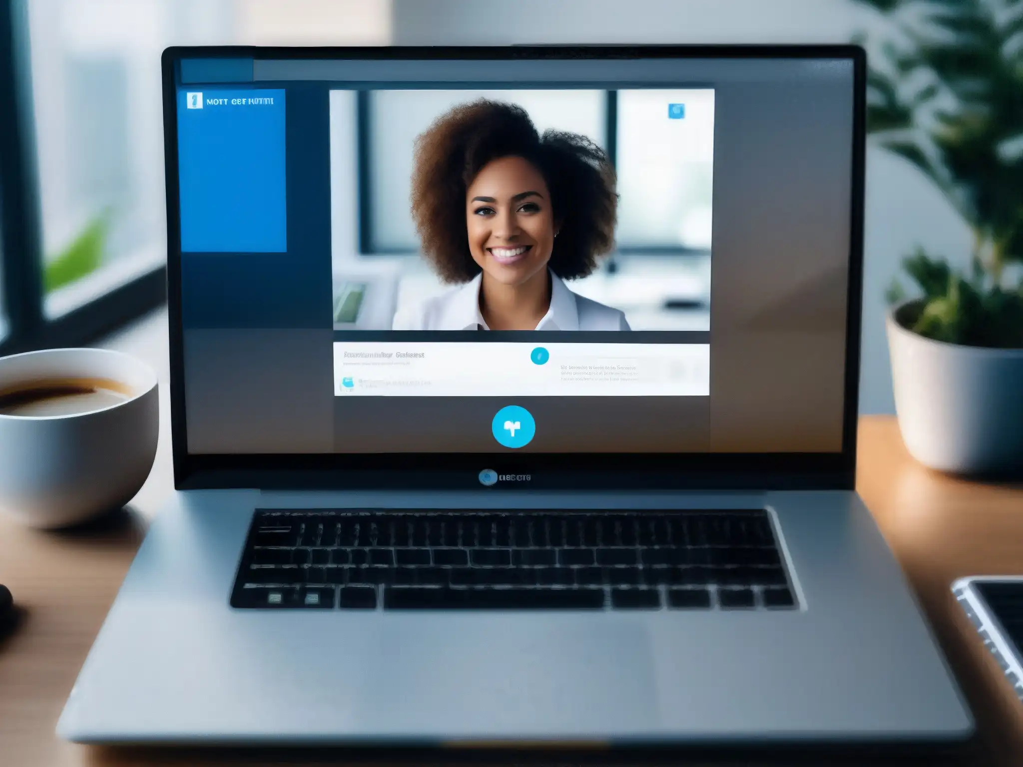 Protegiendo la privacidad: Videoconferencia segura en casa Persona ajustando la privacidad en una videoconferencia, protegiendo datos