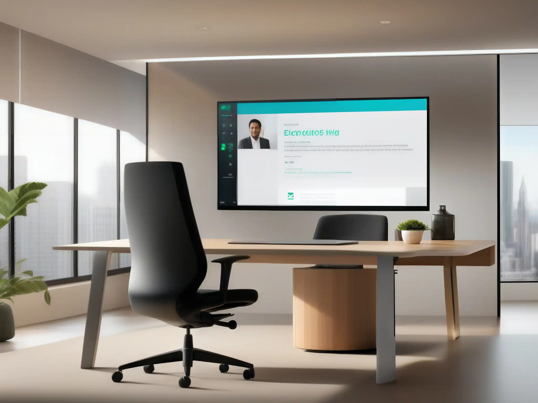 Productividad sin límites: Videoconferencia de próxima generación con Webex Persona productiva usando funciones avanzadas de gestión en Webex en moderna oficina, simbolizando conectividad y productividad