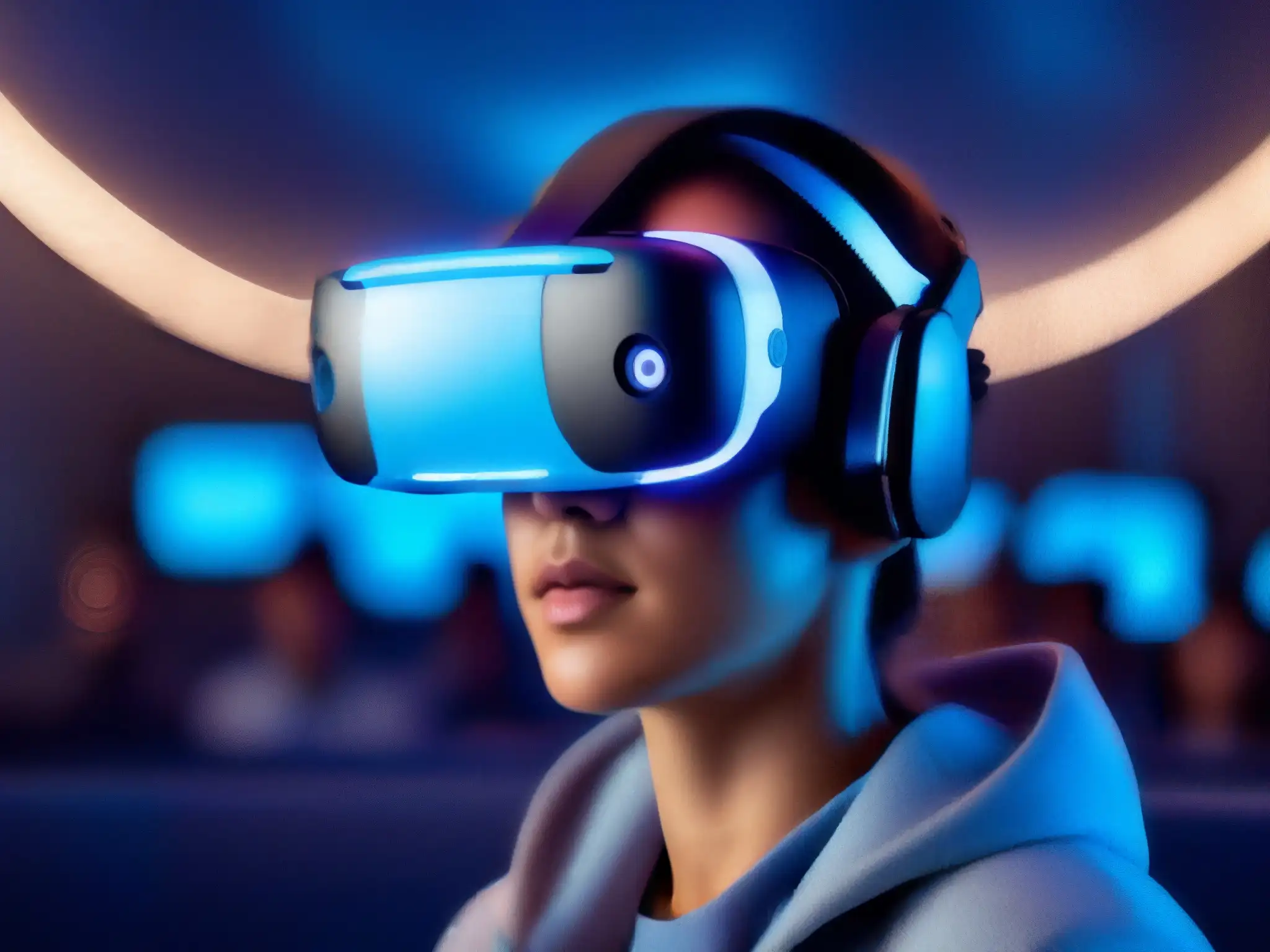 Inmersión tecnológica: rostro en VR y videoconferencia Persona usando un VR headset con reflejo de videoconferencia