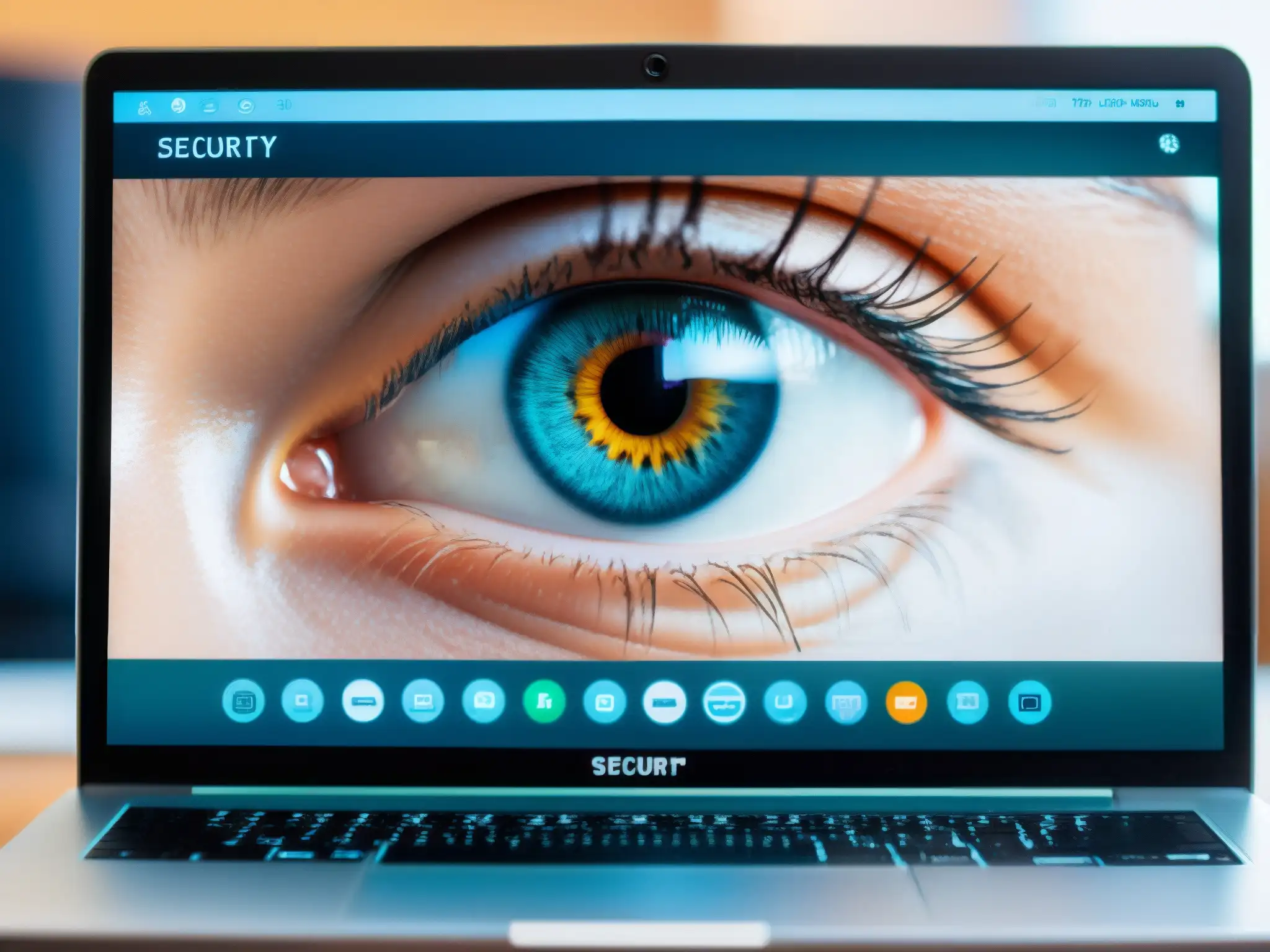 Mirada segura: Códigos de encriptación reflejados en videoconferencia Persona segura en videoconferencia con códigos de seguridad