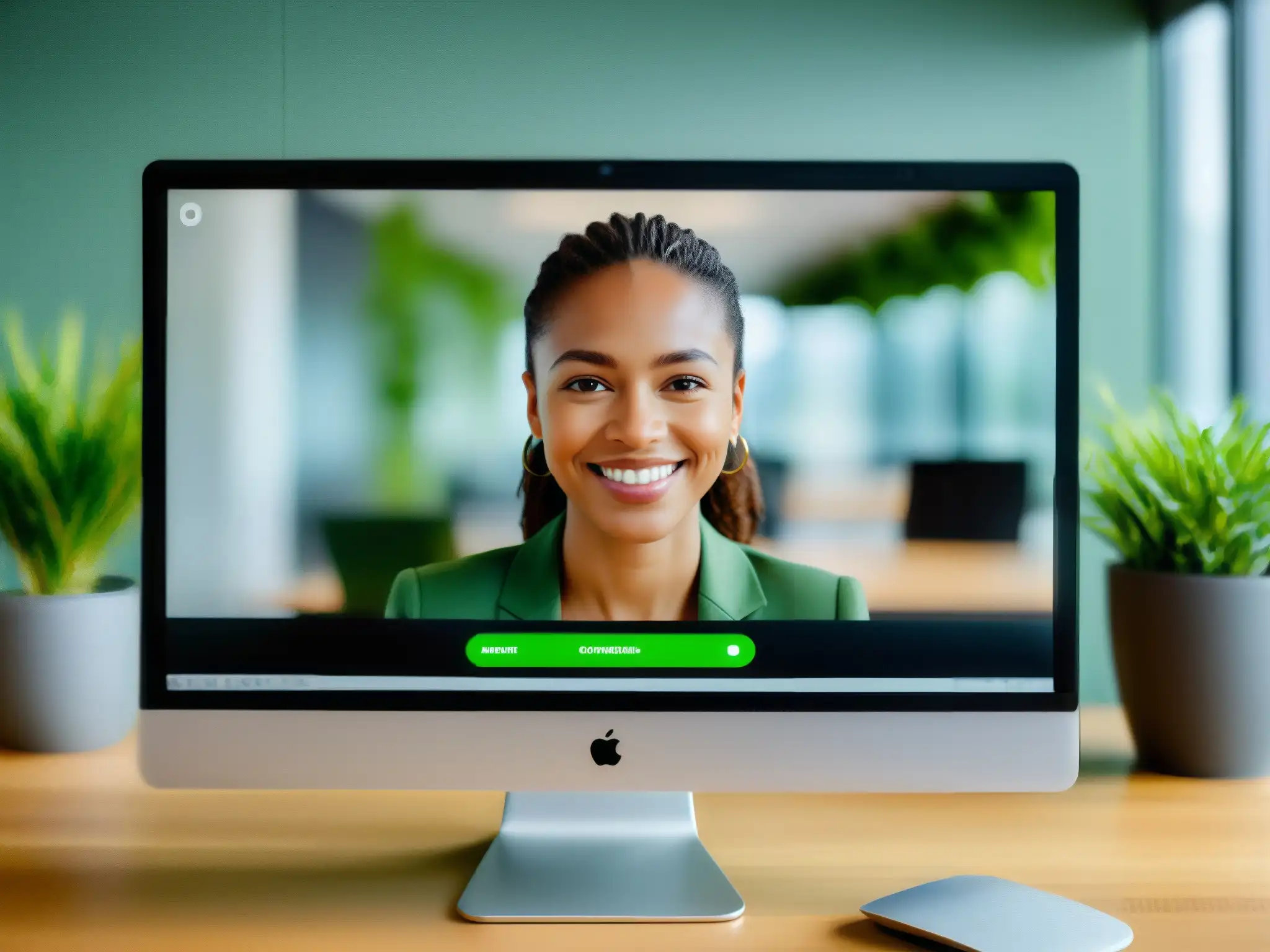 Conexión profesional: videoconferencia con sonrisa genuina Persona sonriente en videoconferencia, proyectando profesionalismo y confianza en comunicación no verbal efectiva videoconferencias