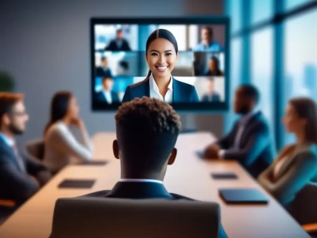 Privacidad en Video Conferencia: Anonimización en Tiempo Real 'Persona participando en videoconferencia con anonimización de datos, representando privacidad y seguridad en videoconferencias