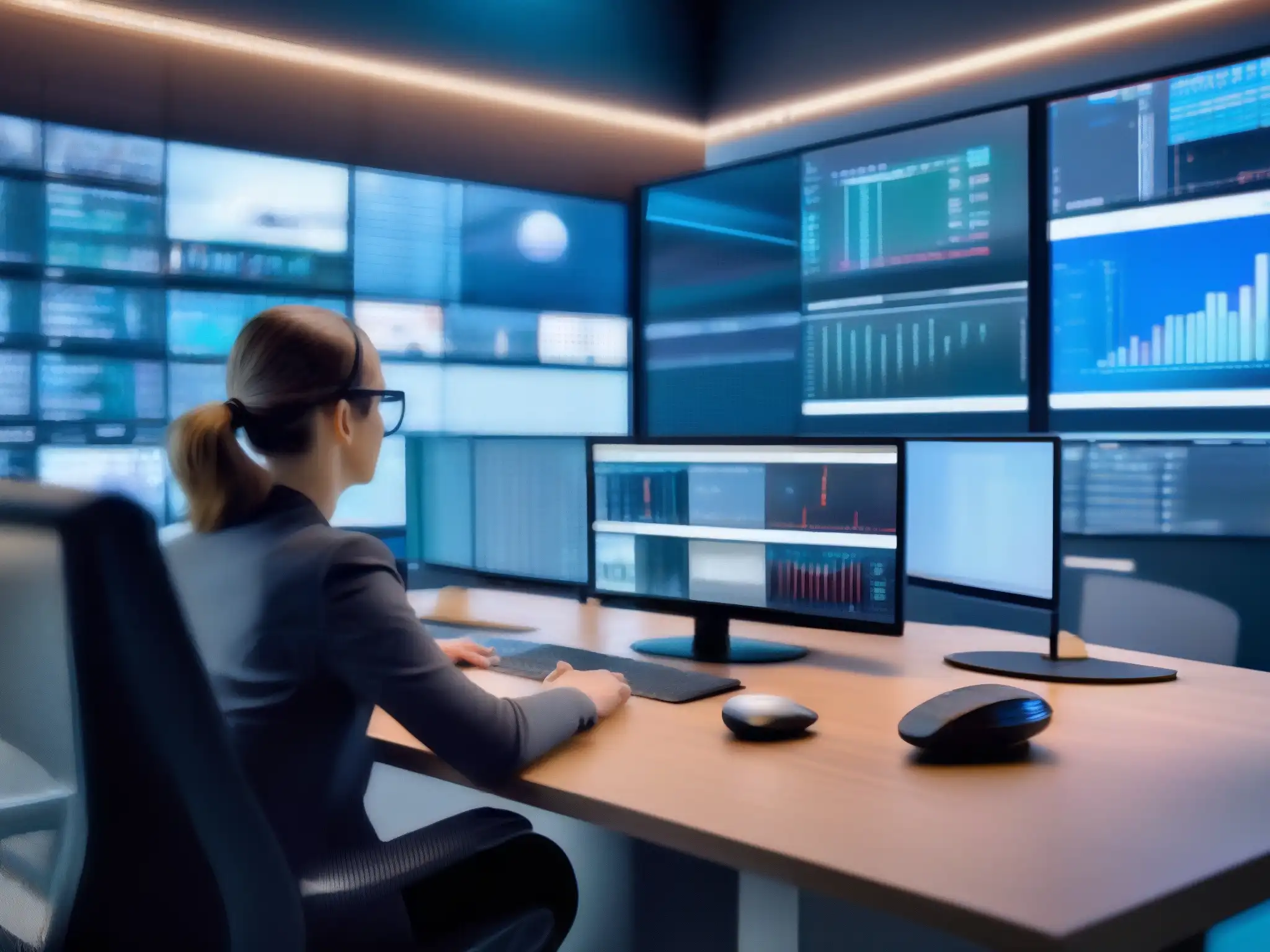Conferencia virtual dinámica y eficiente: el futuro de la comunicación Persona liderando videoconferencia en moderno espacio de trabajo