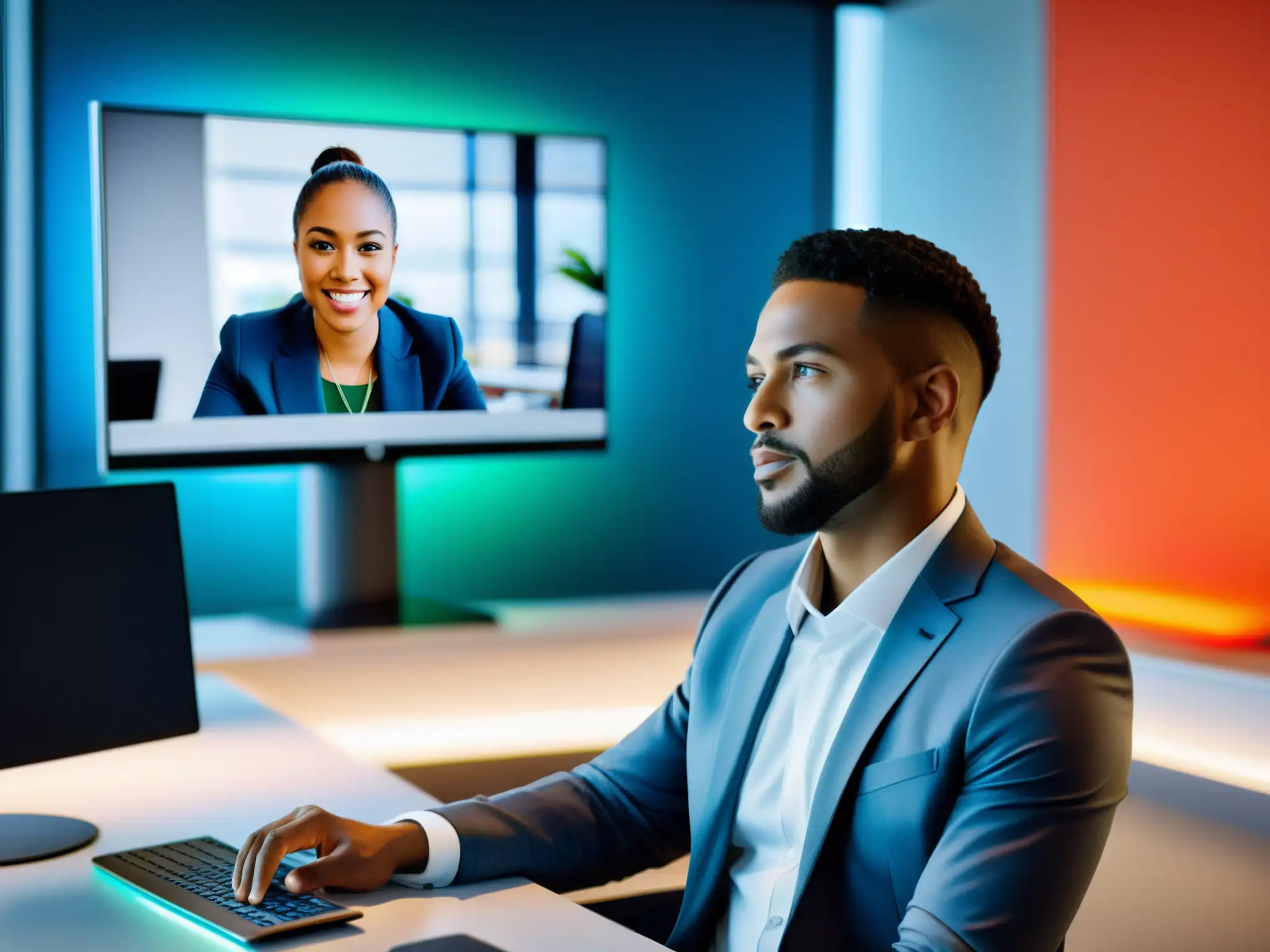 Persona participando en videoconferencia, fomentando puntualidad en entorno profesional virtual