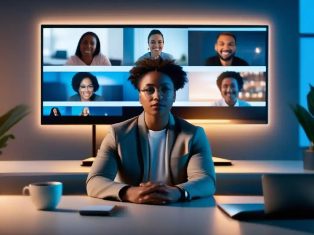 Vulnerabilidad en videoconferencia: expresión preocupante Persona vulnerable en videoconferencia, con expresión preocupada