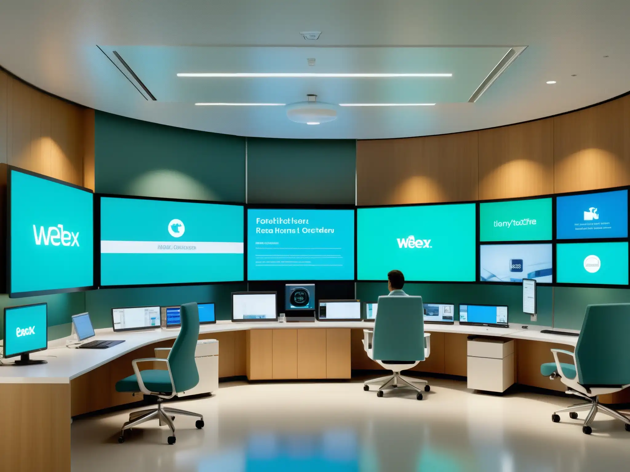 Avanzada tecnología médica y telemedicina con Webex en hospital moderno Personal médico usando soluciones Webex para transformación digital en el sector salud, en un hospital moderno y avanzado