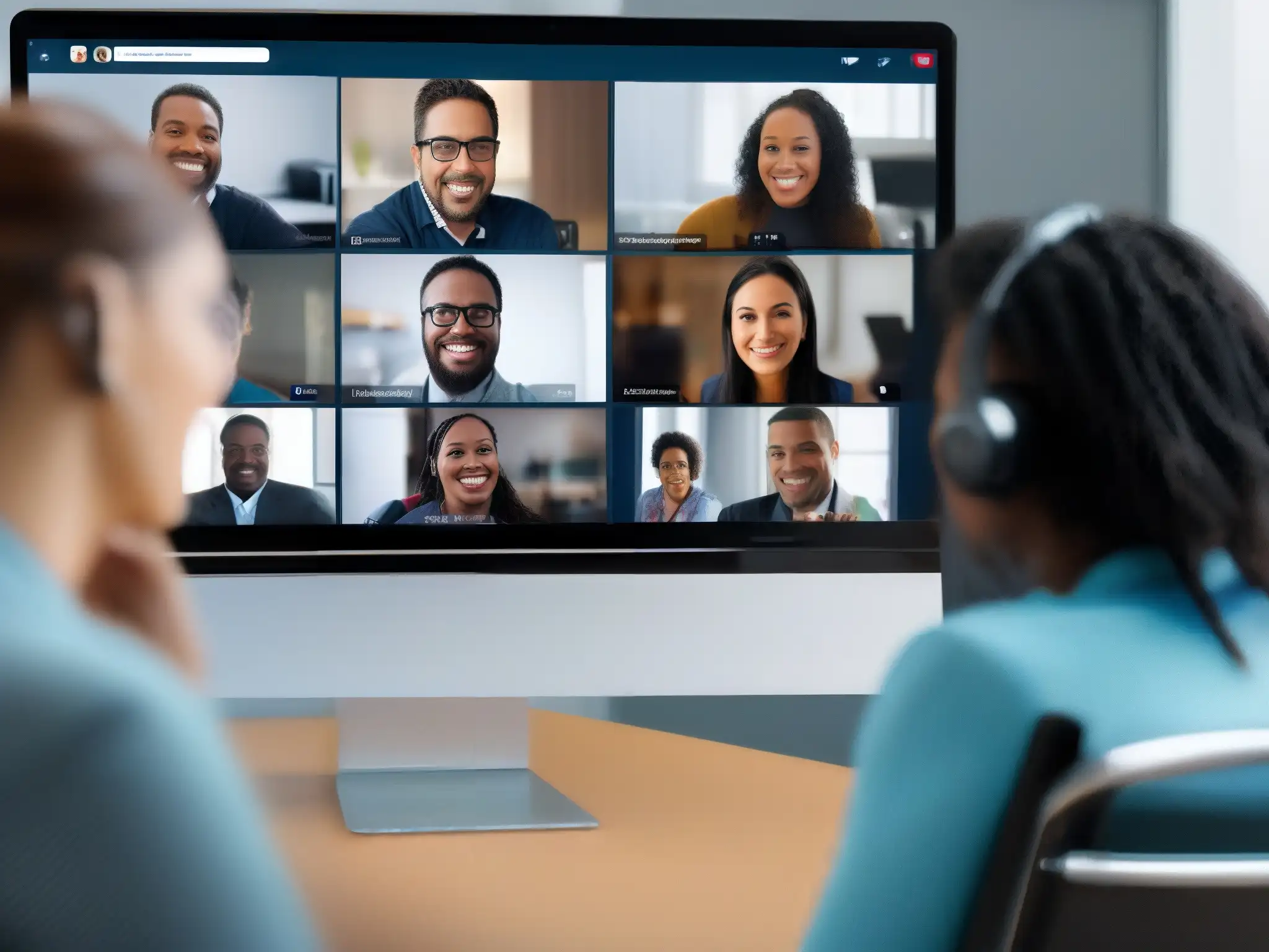 Comunicación inclusiva: videoconferencia accesible para diversidad Personas diversas usan herramientas videoconferencia accesibles para comunicarse e integrarse en entornos profesionales e inclusivos
