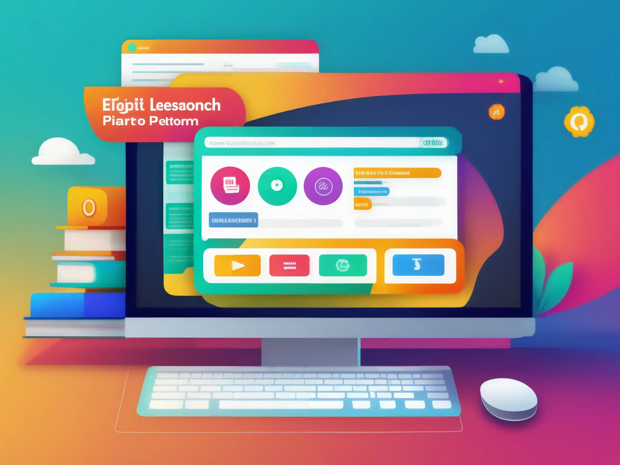 Plataforma digital educativa: innovadora y vibrante Una plataforma digital de aprendizaje vibrante y atractiva con contenido educativo variado