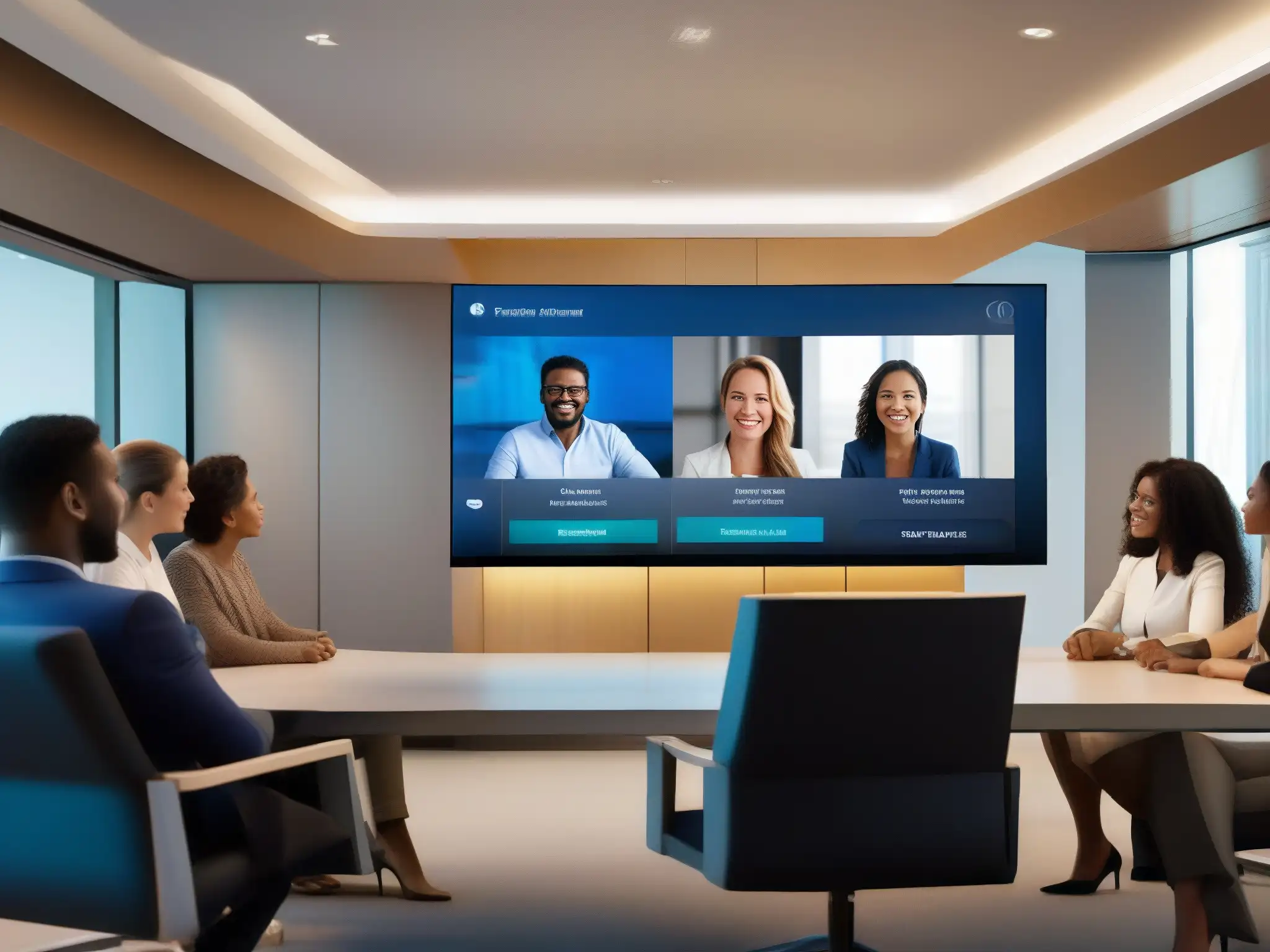 Plataforma de Videoconferencia Profesional: Interfaz Ultra Detallada Plataforma de videoconferencia de alto rendimiento en tiempo real, con interfaz moderna y video nítido de múltiples participantes en reunión virtual