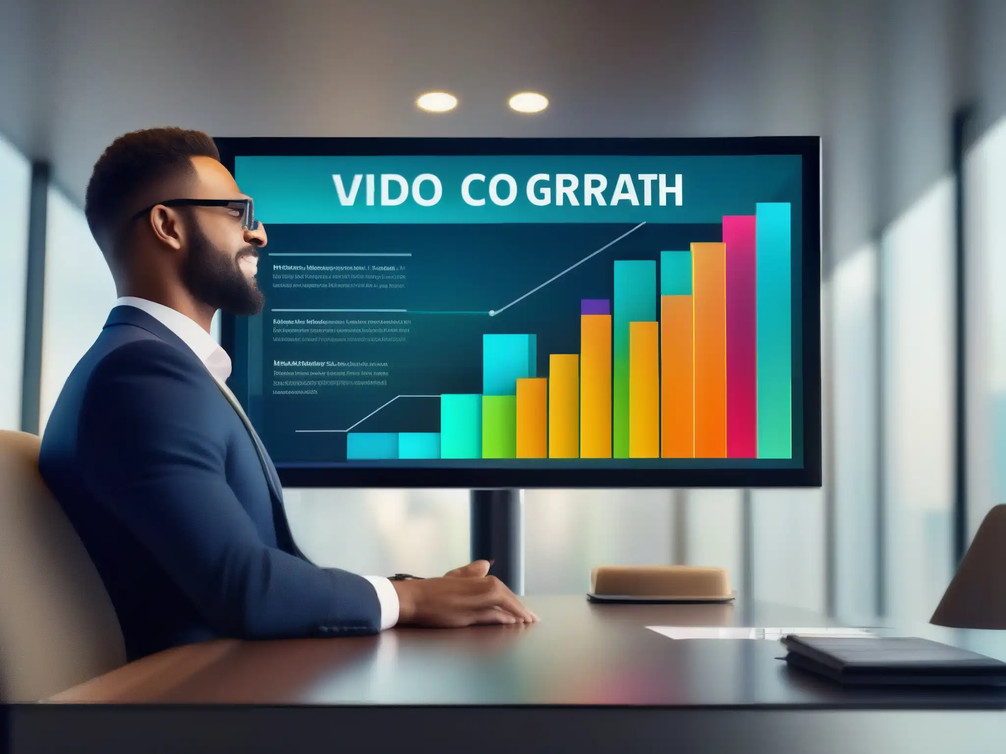 Presentación impactante de gráfica HD en videoconferencia Plataforma de videoconferencia con gráfico de alto rendimiento y diseño moderno, transmitiendo eficiencia y sofisticación