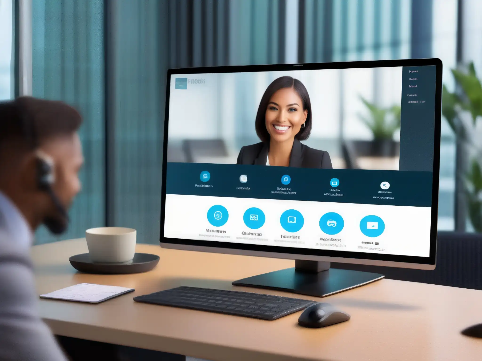 Interfaz de videoconferencia moderna y segura Una plataforma de videoconferencia con personalización avanzada, seguridad y privacidad