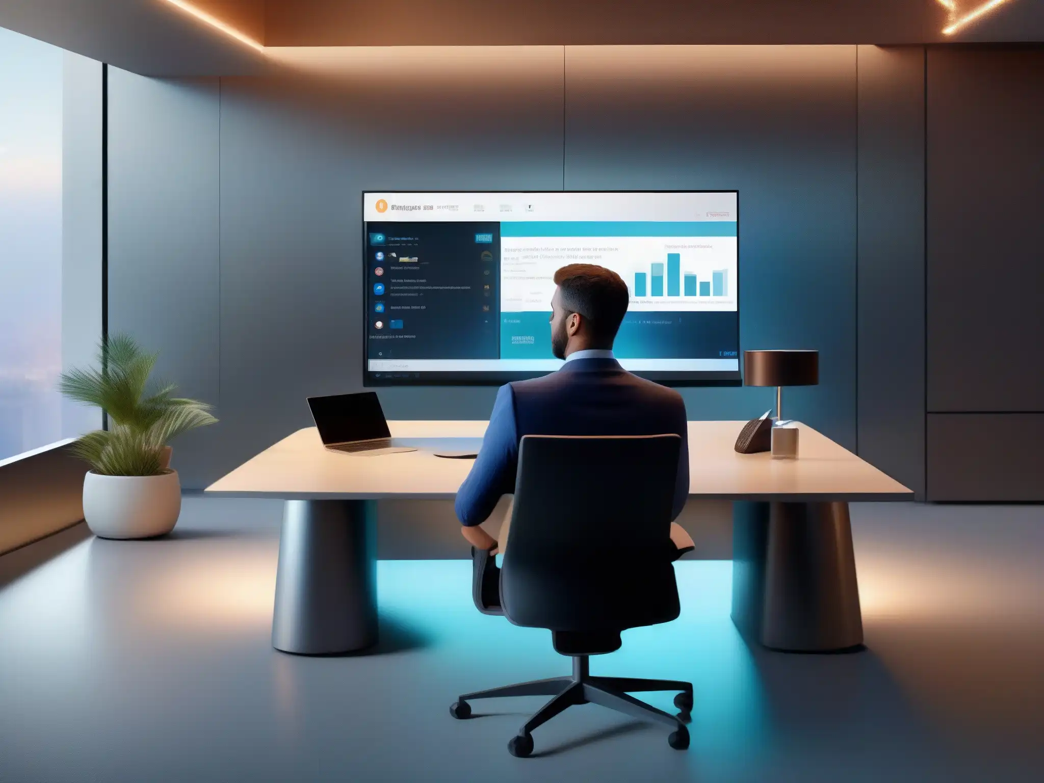 Profesional en videoconferencia con CRM de Vonage Un profesional se comunica con un cliente a través de la videoconferencia personalizada con Vonage CRM en un entorno moderno y luminoso