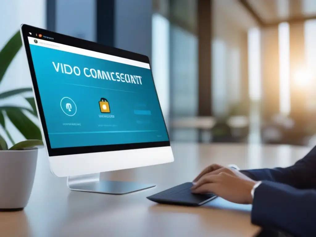 Configuración de seguridad avanzada para videoconferencias Profesional configurando seguridad avanzada en videoconferencia