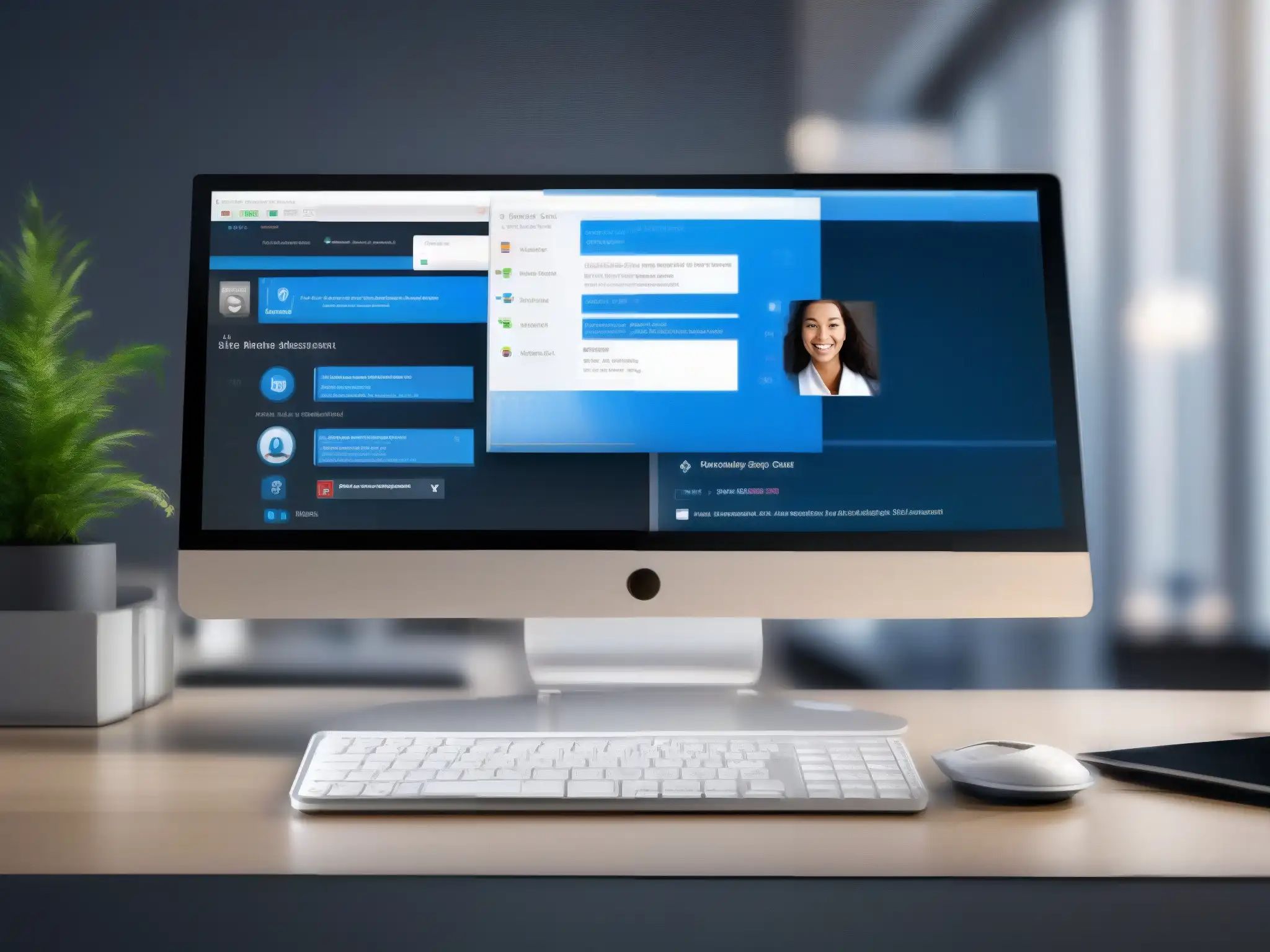 Oficina moderna: soporte técnico remoto eficiente con TeamViewer Un profesional proporciona soporte técnico remoto usando TeamViewer en una oficina moderna