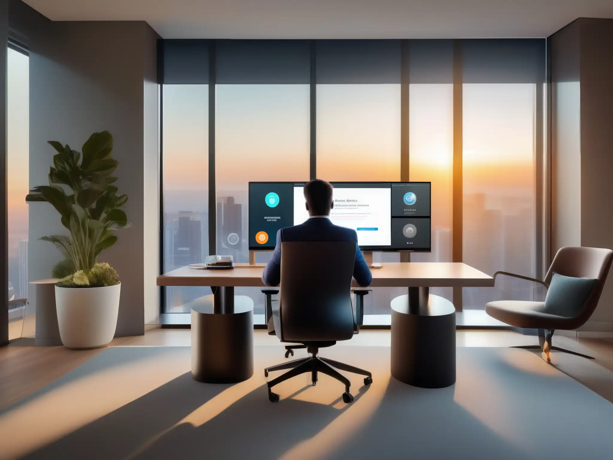 Oficina moderna con videoconferencia personalizada Profesional en videoconferencia personalizada con las mejores herramientas, ambiente luminoso y elegante