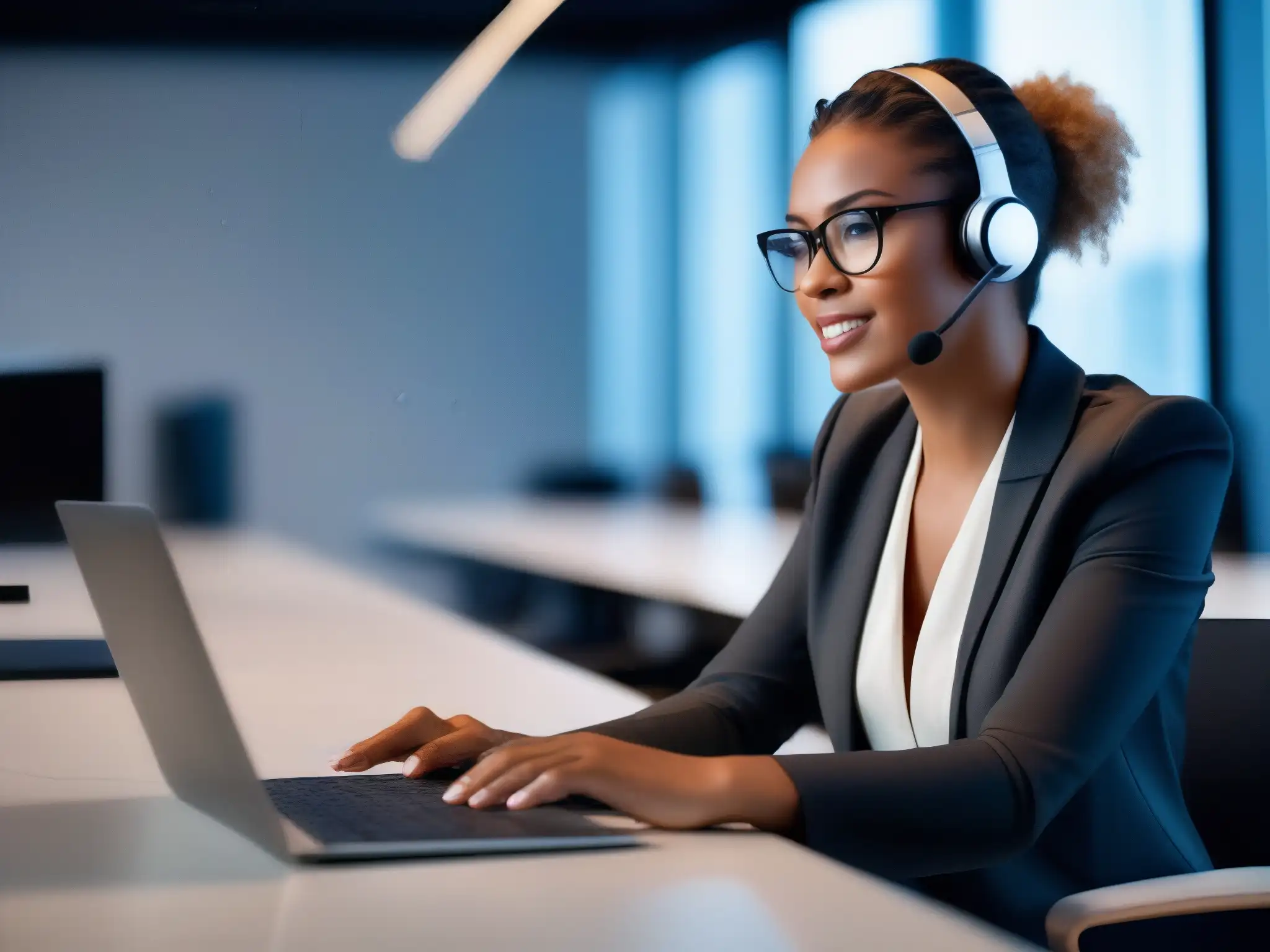 Mujer profesional lidera videoconferencia con confianza Profesional en videoconferencia
