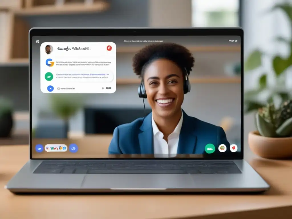 Imagen detallada de Google Meet: Gestión eficiente de reunión virtual Profesional en videollamada de Google Meet usando funciones ocultas para una reunión productiva y eficiente