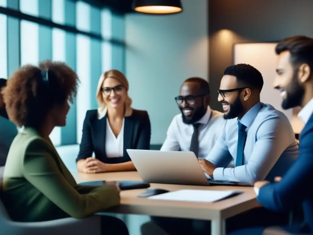 Reunión virtual profesional: diversidad y productividad Profesionales de diversas áreas en una videoconferencia moderna, destacando las mejores prácticas en videoconferencias profesionales