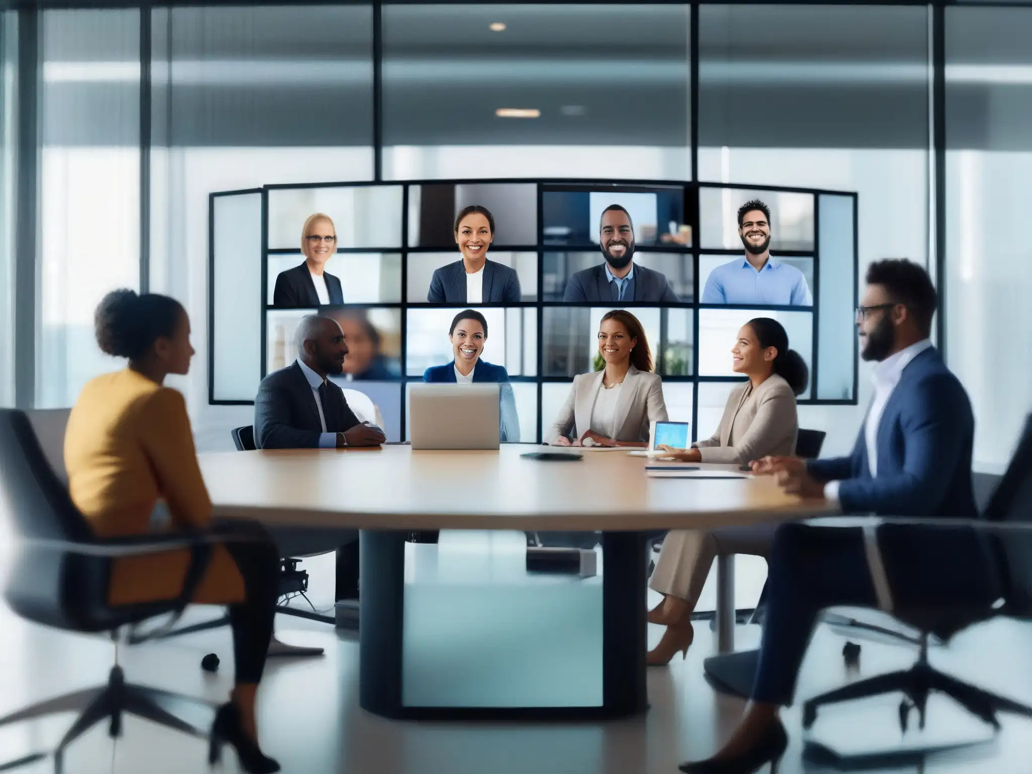 Reunión virtual de profesionales: colaboración y productividad Profesionales comprometidos en una reunión virtual colaborativa