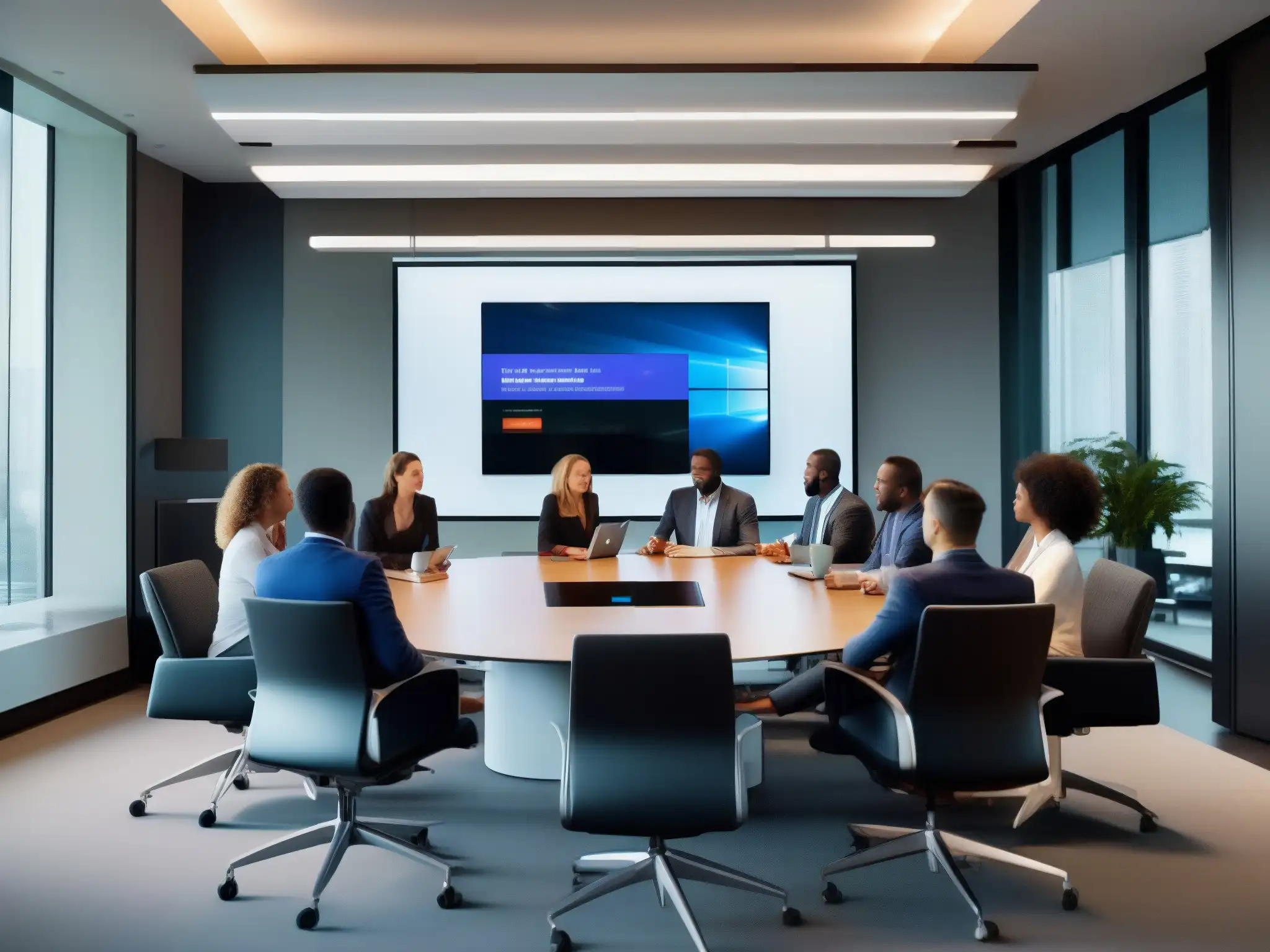 Reunión virtual de profesionales en espacio urbano Profesionales dinámicos en reunión virtual, potenciando la productividad de empresas con equipos virtuales integrados a la vida urbana