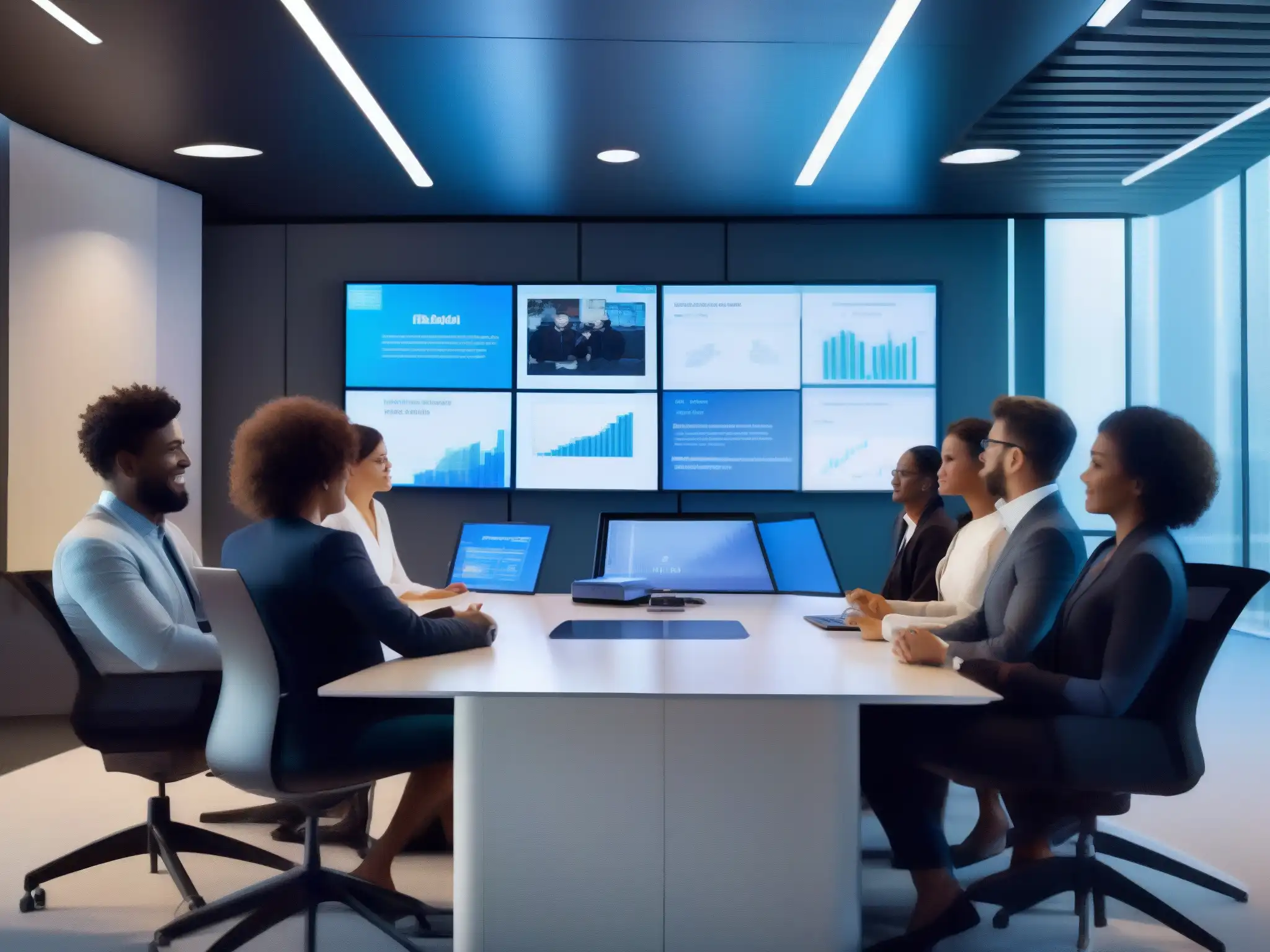 Reunión virtual de profesionales con tecnología de vanguardia Profesionales diversas en una videoconferencia de alta tecnología