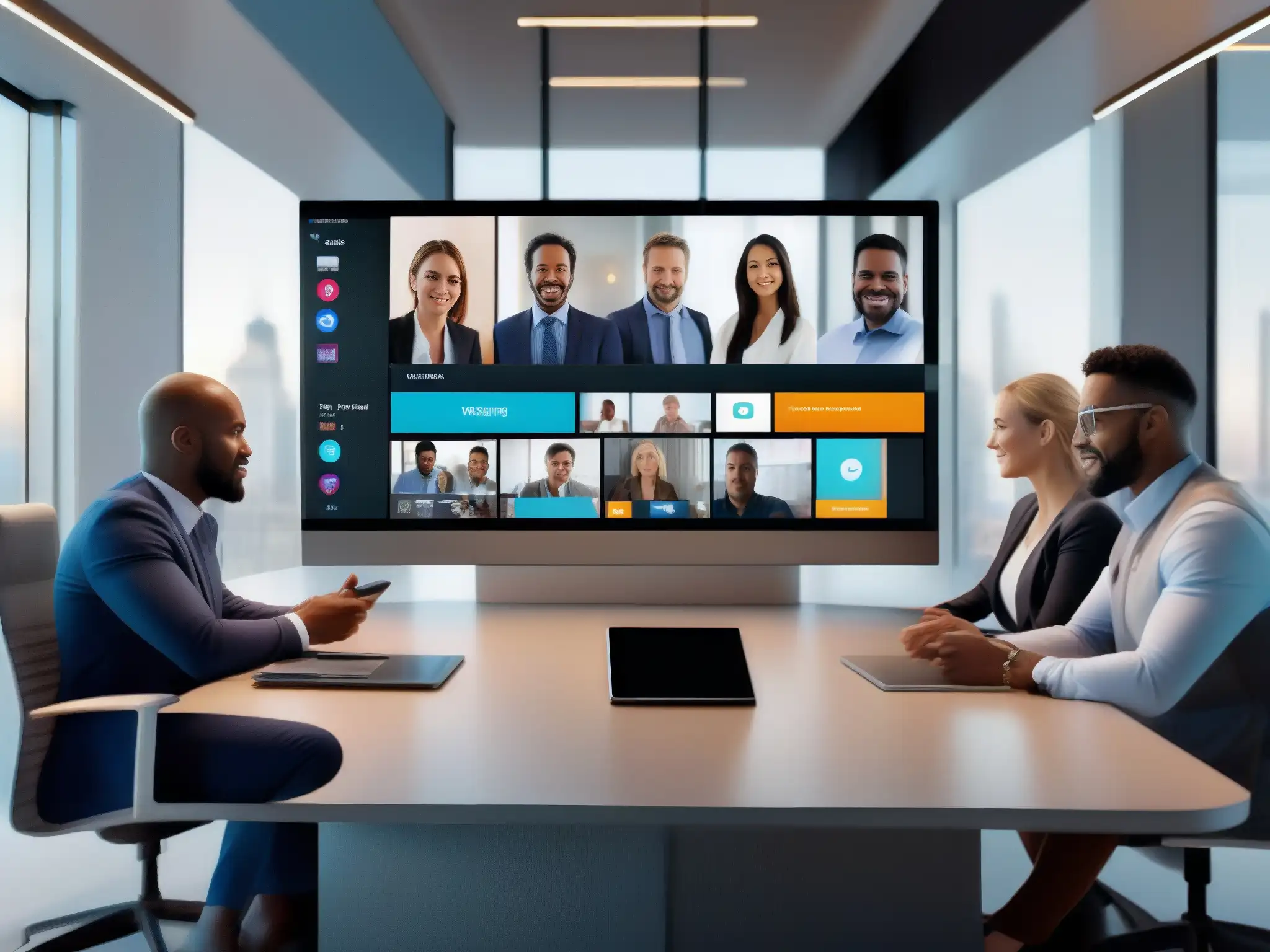 Videoconferencia profesional en dispositivos móviles: colaboración moderna Profesionales diversificados tienen la mejor experiencia en videoconferencias móviles con una interfaz moderna y video nítido