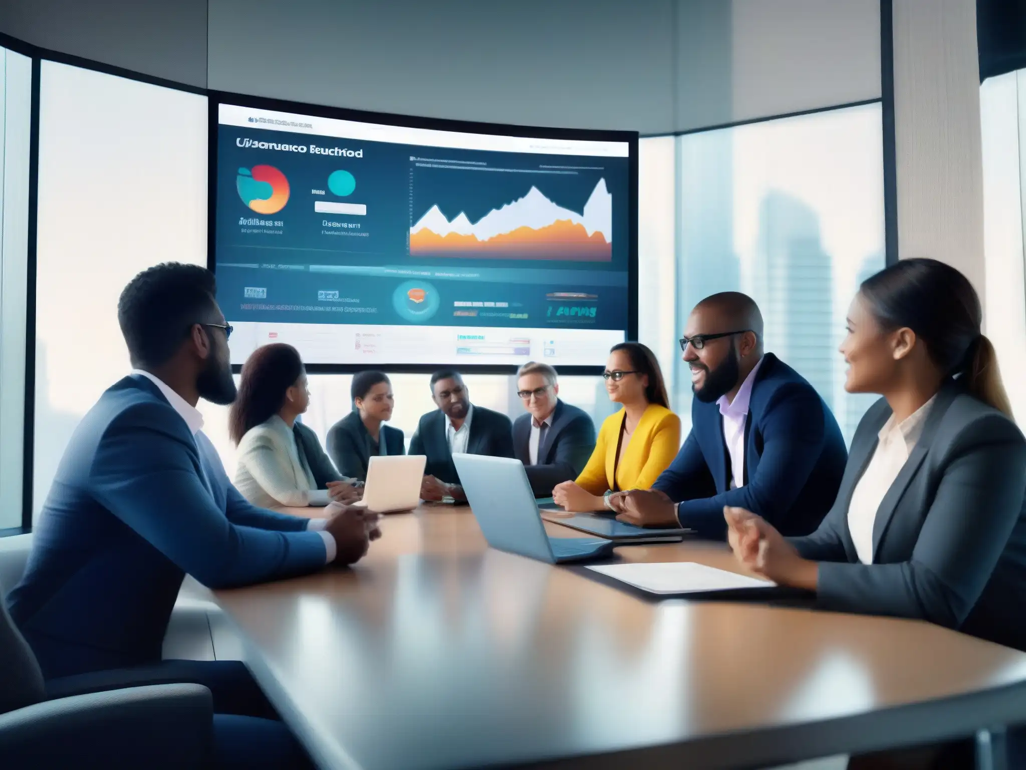 Conferencia virtual con análisis de datos en tiempo real Profesionales diversificados en una videoconferencia analítica avanzada
