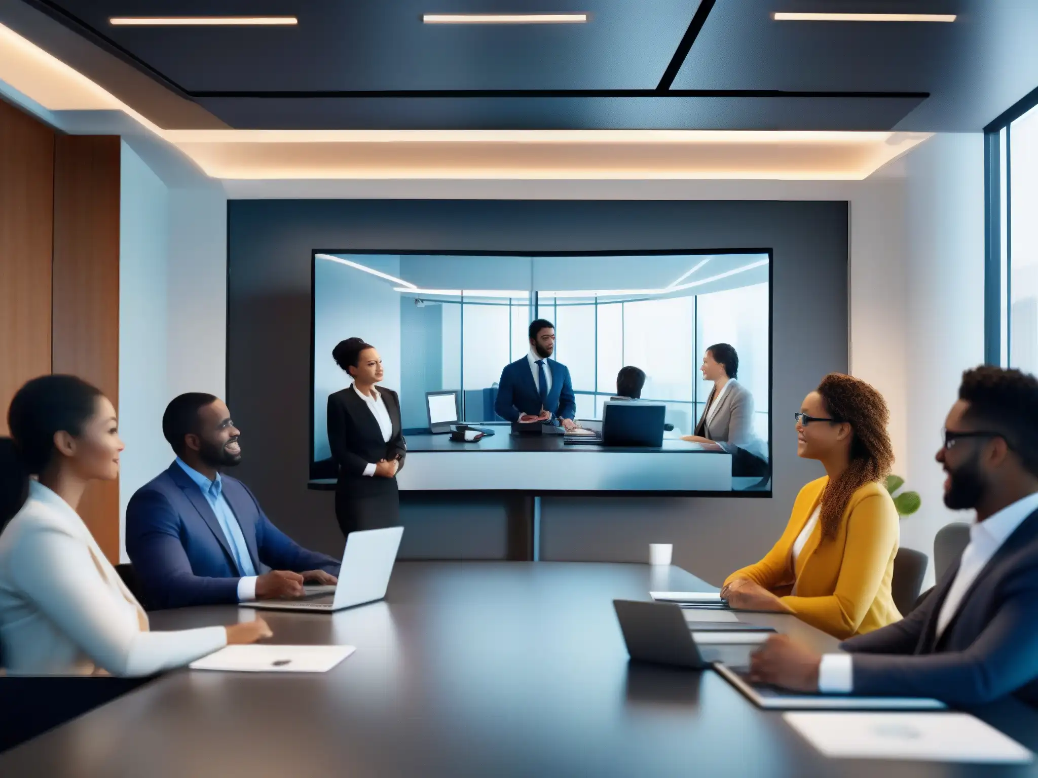 Videoconferencia profesional: Impacto de CCPA en California Profesionales diversificados en videoconferencia, cumplimiento CCPA, tecnología y modernidad