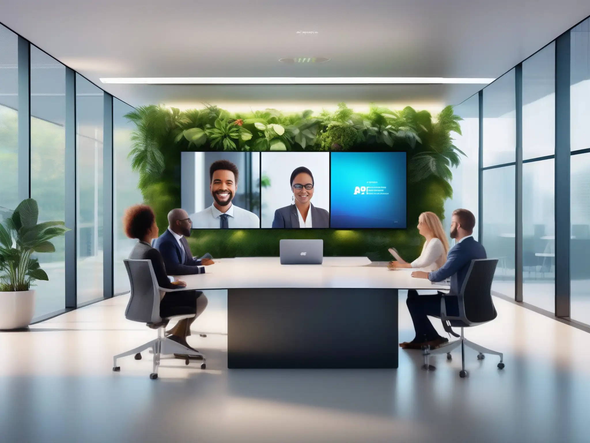 Profesionales diversificados en videoconferencia con API personalizados Profesionales diversificados en una videoconferencia, interactuando con herramientas API personalizadas