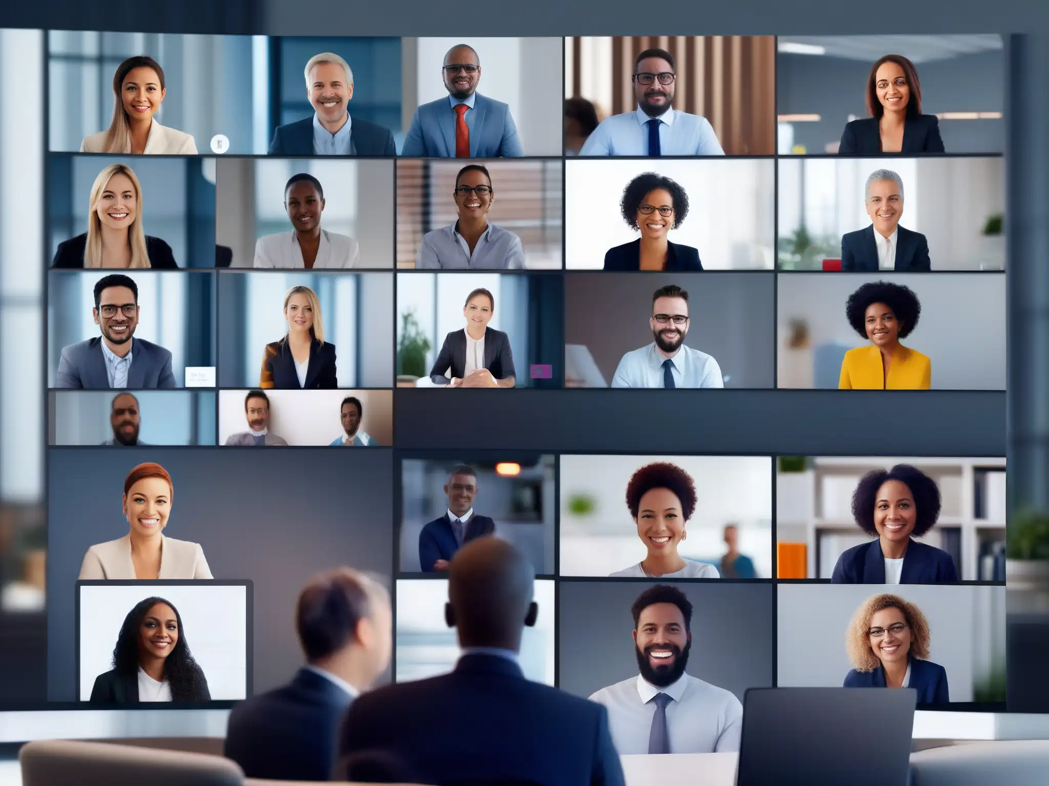 Reunión virtual de profesionales: modernidad y eficiencia Profesionales diversos en reunión virtual de alta calidad