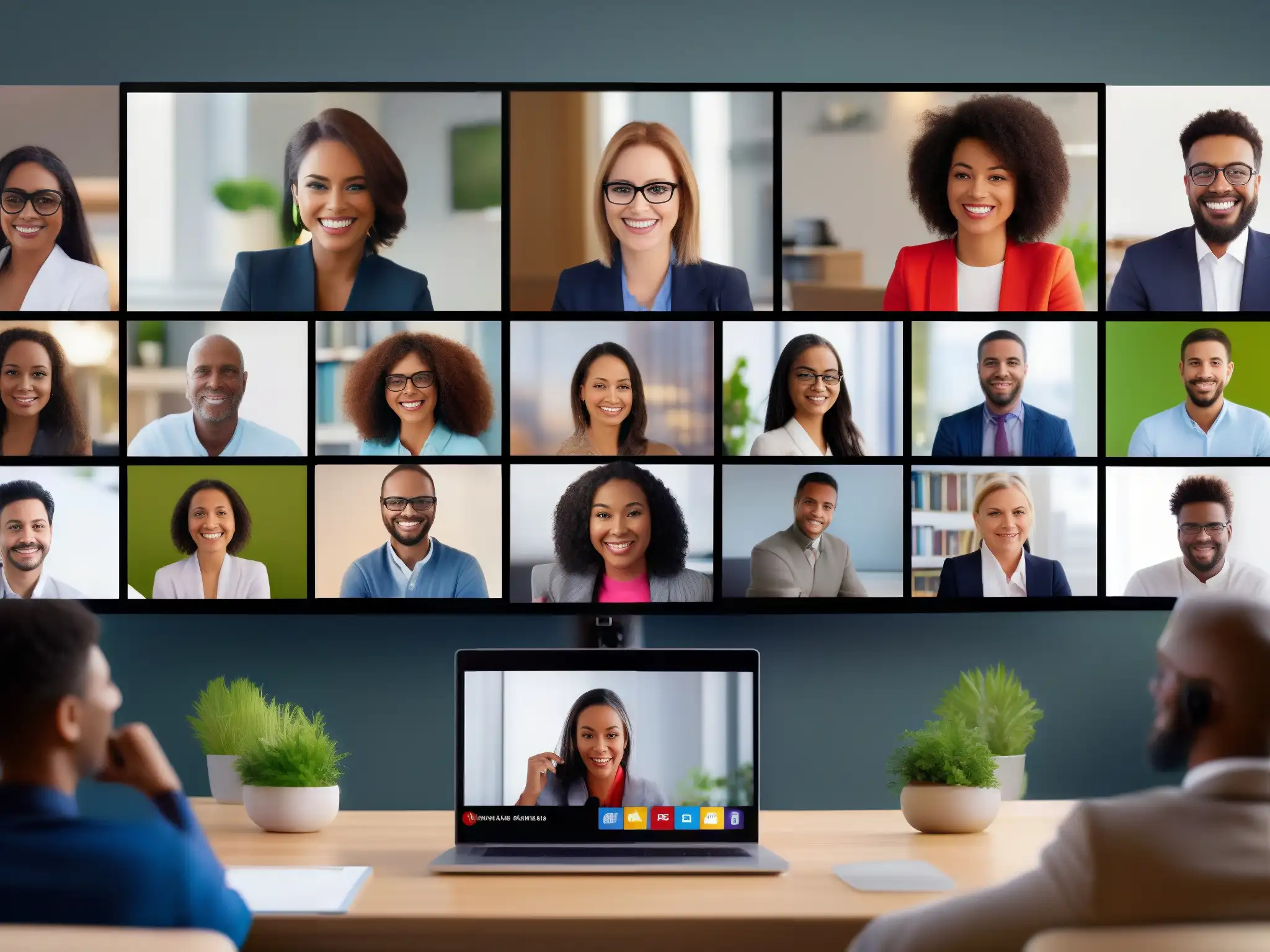 Profesionales diversos en videoconferencia de alta calidad Profesionales diversos en videoconferencia de alta calidad, destacando la integración en sistemas operativos