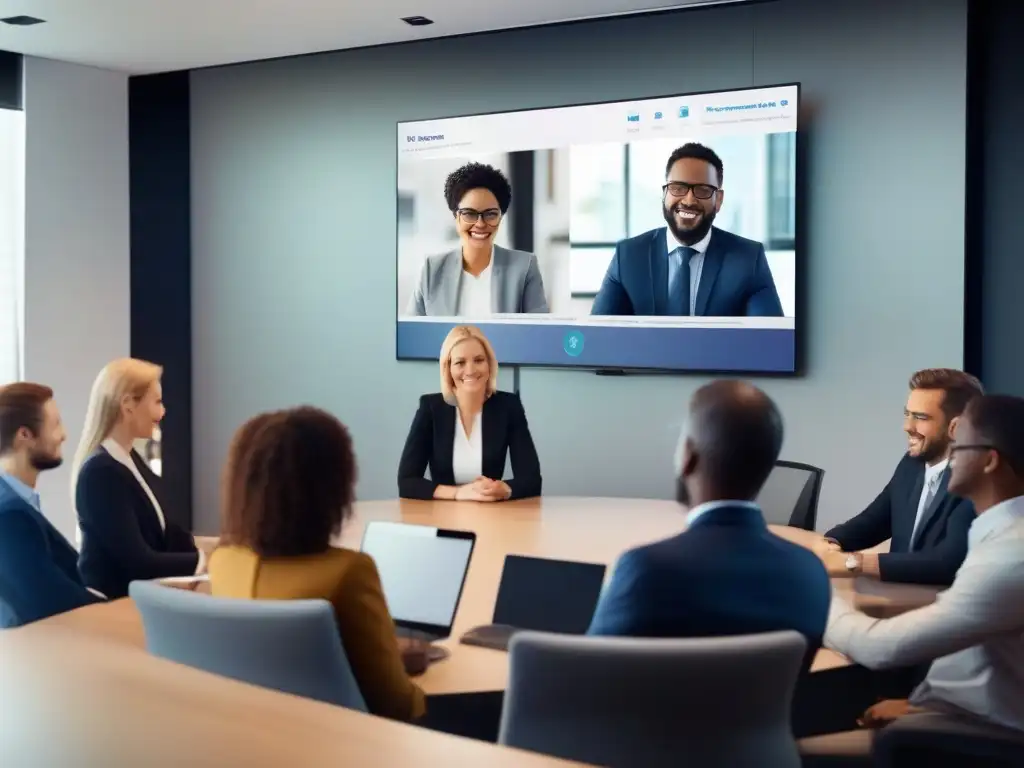Reunión virtual de profesionales: colaboración eficaz y comunicación fluida Profesionales diversos en videoconferencia, colaboración efectiva y herramientas de videoconferencia mejor usabilidad